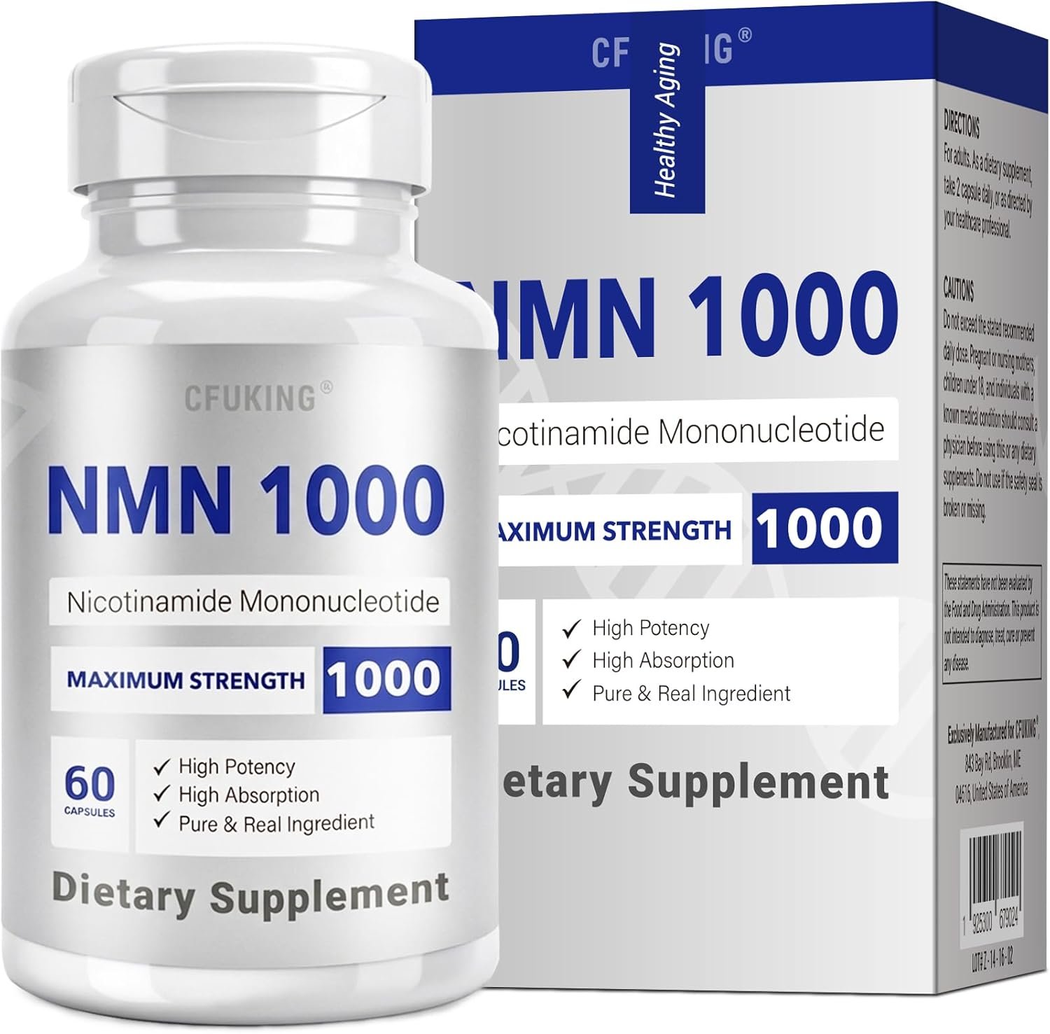 NMN 1000mg Per Serving Maximum Strength – 99% Pure NMN (Nicotinamide Mononucleotide) for NAD, Cell, Immune, Energy, Anti-Aging & Longevity, Stabilized NMN Supplements 1000mg – 60 Veggie Capsules