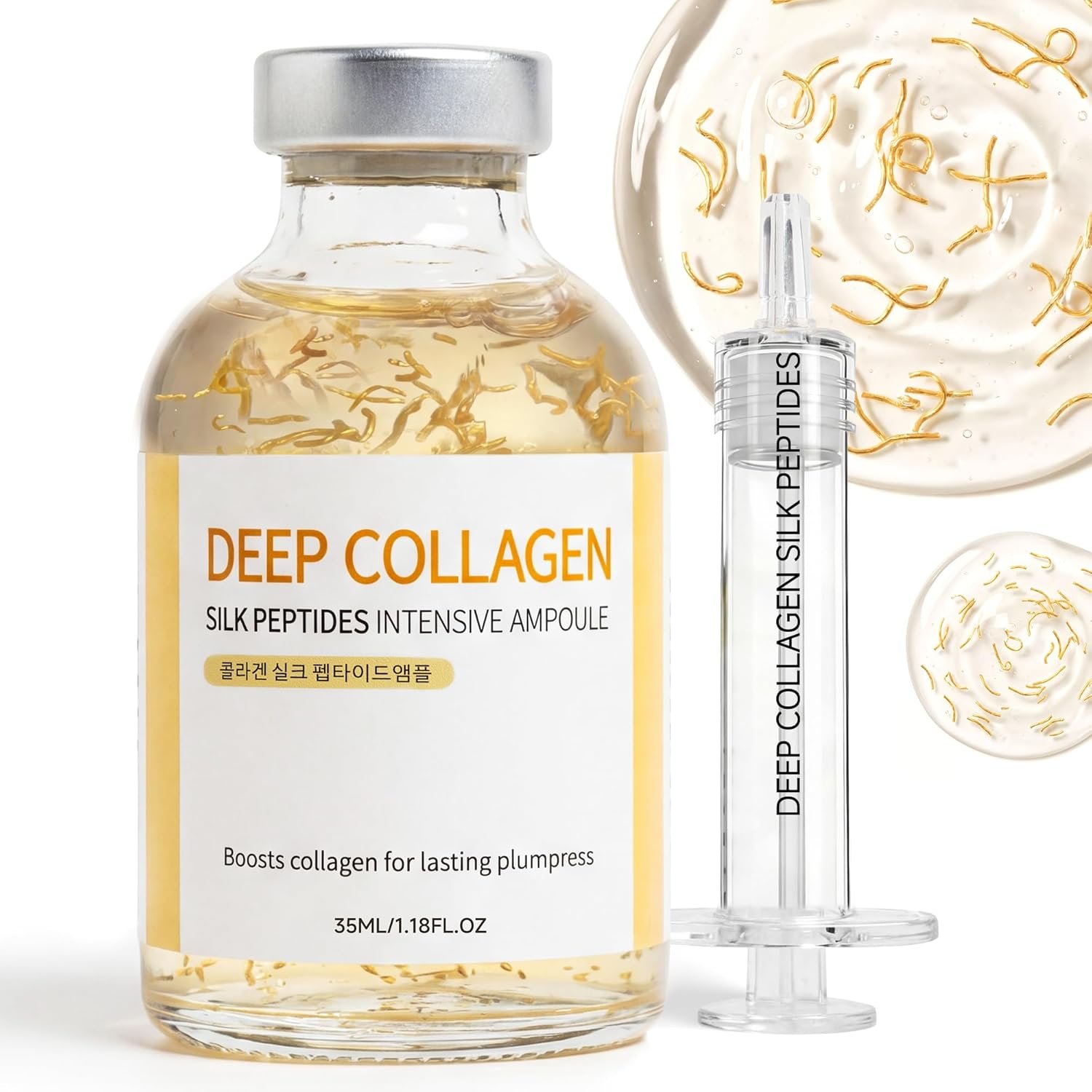 Deep Collagen Serum Silk Peptide Ampoule, Korean Anti Aging Serum for Face with Collagen & Peptide, Moisturizesmproves Elasticity (1.18 Fl.oz / 35ml)