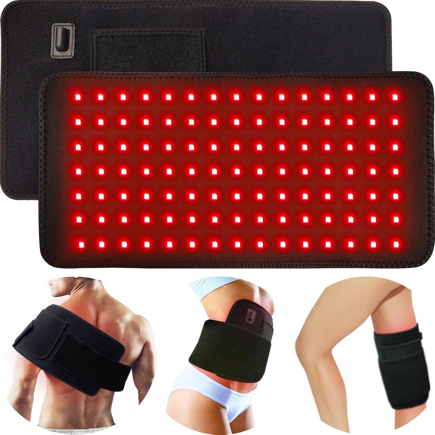 Red Infrared Light Heating Pad for Body Back Knee Shoulder Hands Feet Relax Portable 660nm 850nm Home Use 3 Chips in 1 Light Wrap Belt Gift for Women Men (Corded)