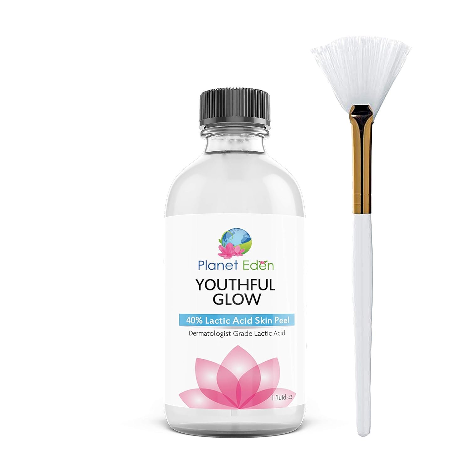 Planet Eden 40% Lactic Acid Skin Peel Kit and Fan Brush – AHA Diminish Fine Lines Wrinkles and Reveal Younger Skin
