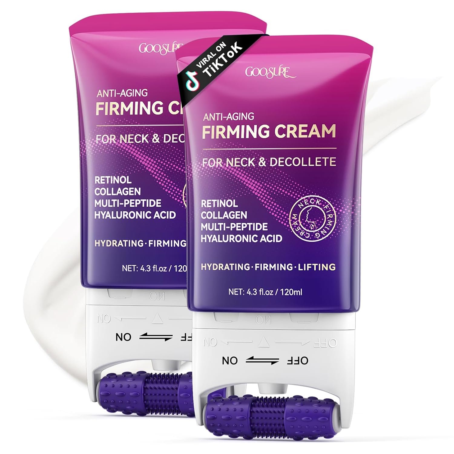 Tighten & Lift Neck & Chest Moisturizer Cream, 4.3 fl oz -2 Pack, Neck Firming Cream with Roller for Crepey Skin Body Care Comfort, Skin Firming Cream Reduces the Look of Fine Lines and Wrinkles