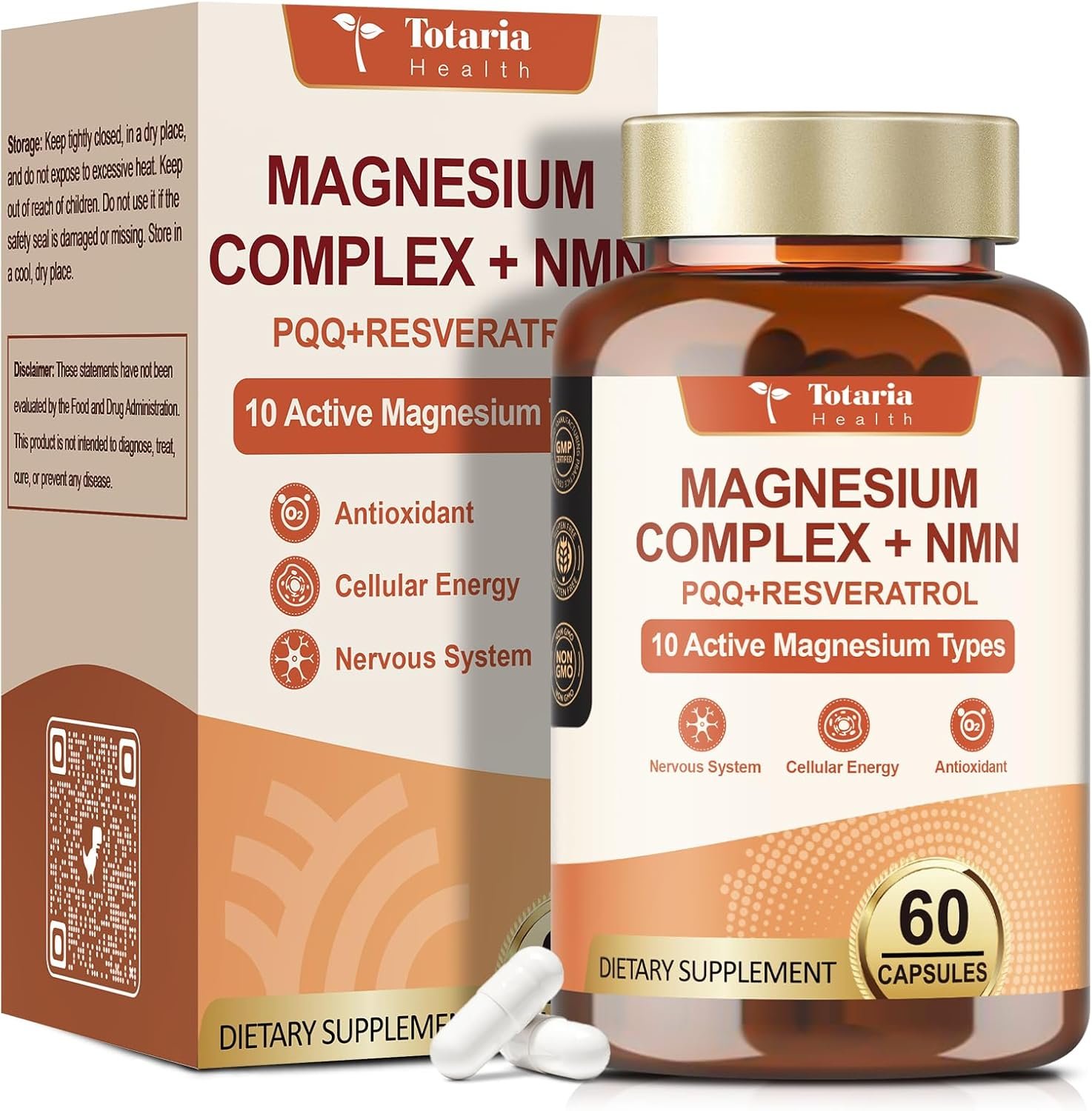Totaria Magnesium Complex with NMN Supplement, NAD Supplements for Women Sleep & Relax, Boost NAD Levels, Cellular Energy & Anti-Aging, NMN NAD Resveratrol Supplement with PQQ, Non-GMO