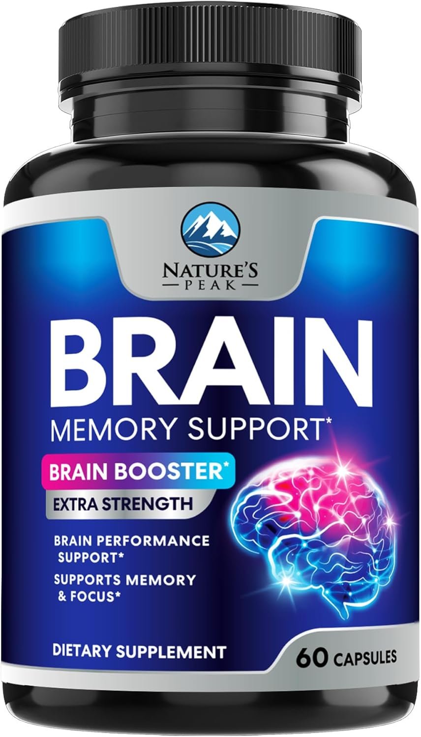 Brain Memory Supplement Pills – 3X Strength Nootropics for Concentration, Clarity & Focus Support – Brain Health Cognitive Vitamins with Bacopa, Phosphatidylserine & DMAE, Brain Booster, 60 Capsules