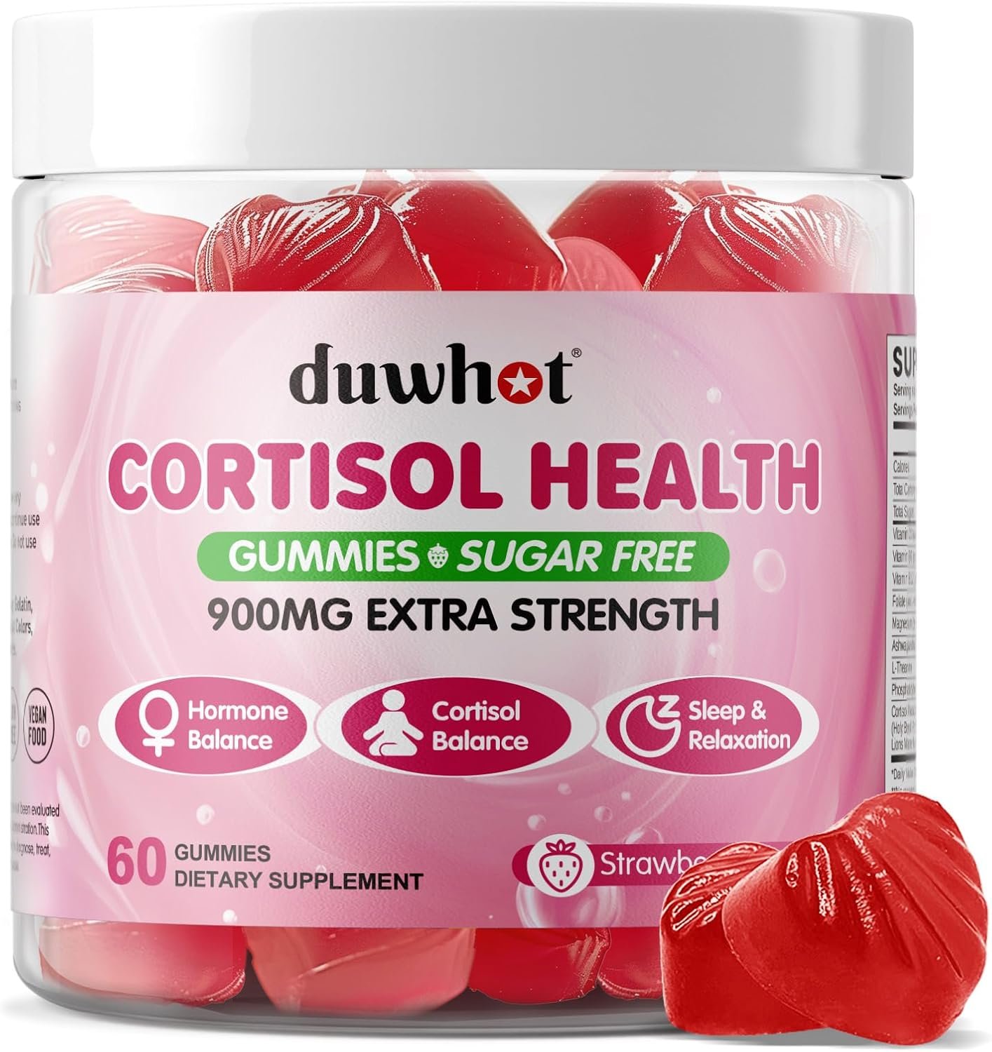 duwhot Cortisol Gummies, 15 in 1 Lower Cortisol Supplements for Women, w. Ashwagandha, Magnesium, Phosphatidylserine, Folate for Hormone Balance, Mood, Focus, Sleep Support, Sugar Free, Vegan, 60