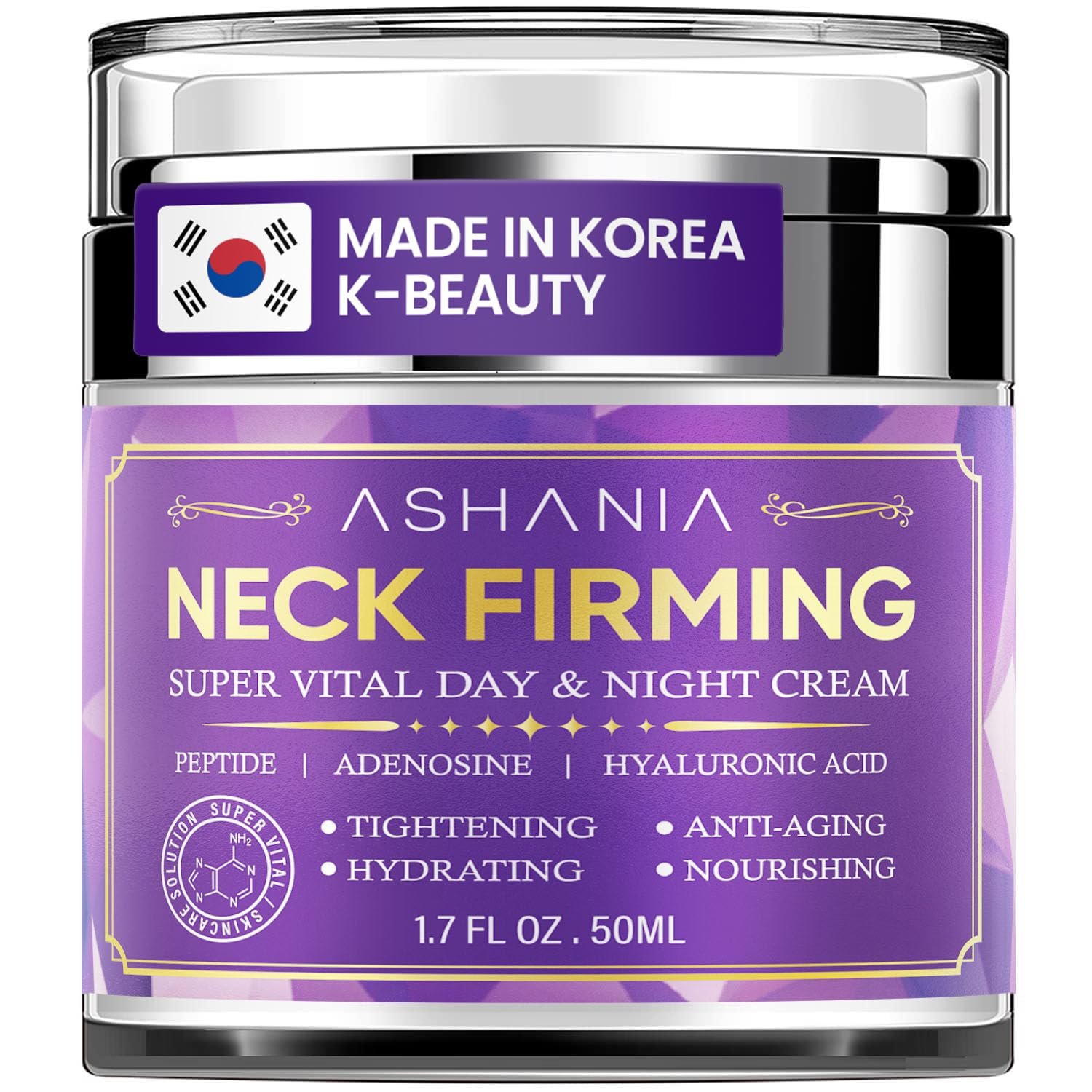 Korean Neck Firming Cream for Wrinkles & Sagging Skin – Peptide, Adenosine & Hyaluronic Acid Neck Tightening Cream, Made in Korea, 1.7 Fl Oz