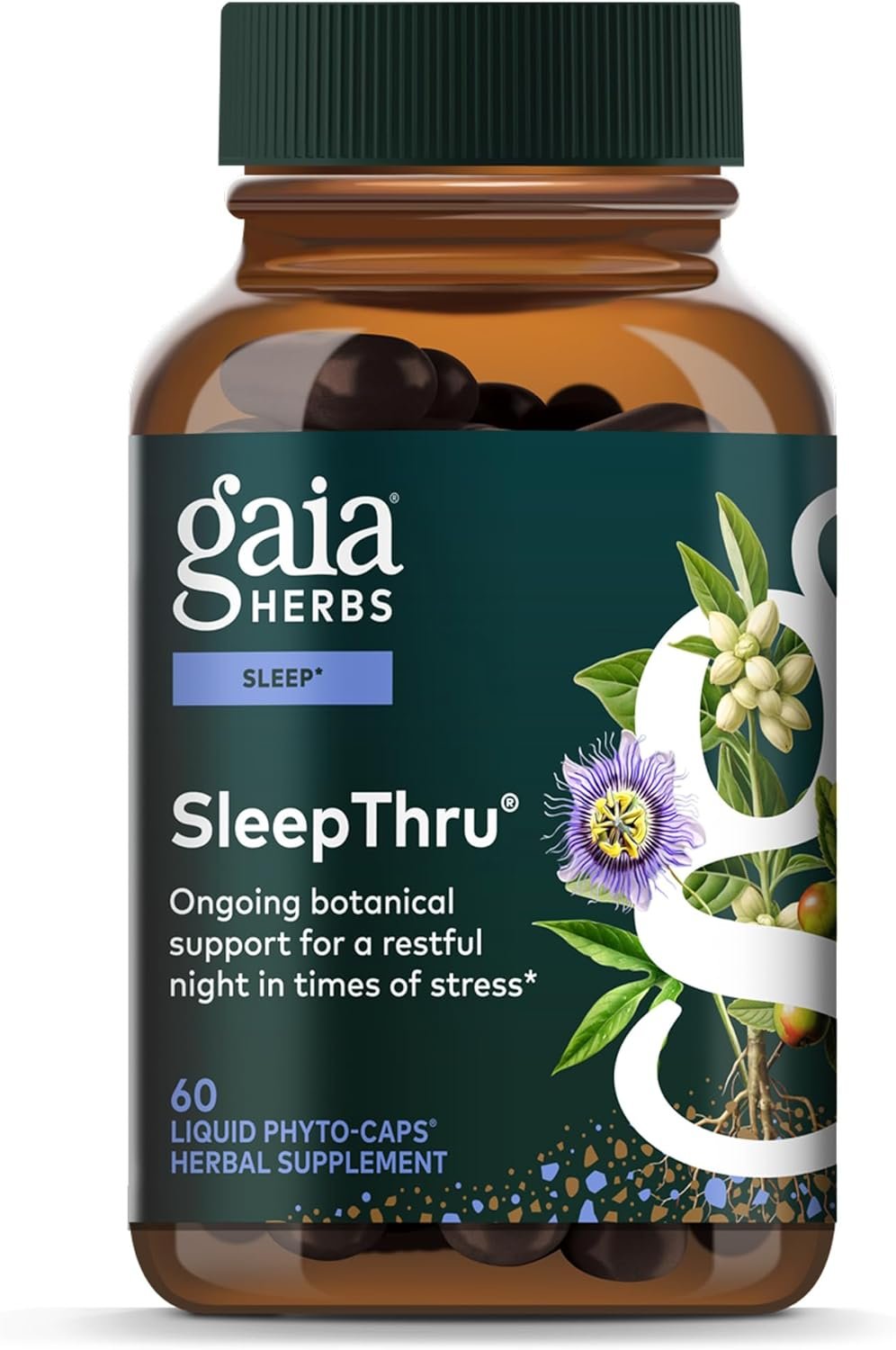 Gaia Herbs SleepThru – Sleep Support Supplement with Ashwagandha Root, Magnolia Bark, Passionflower & Jujube Date* – 60 Vegan Liquid Phyto-Caps (30 Servings)