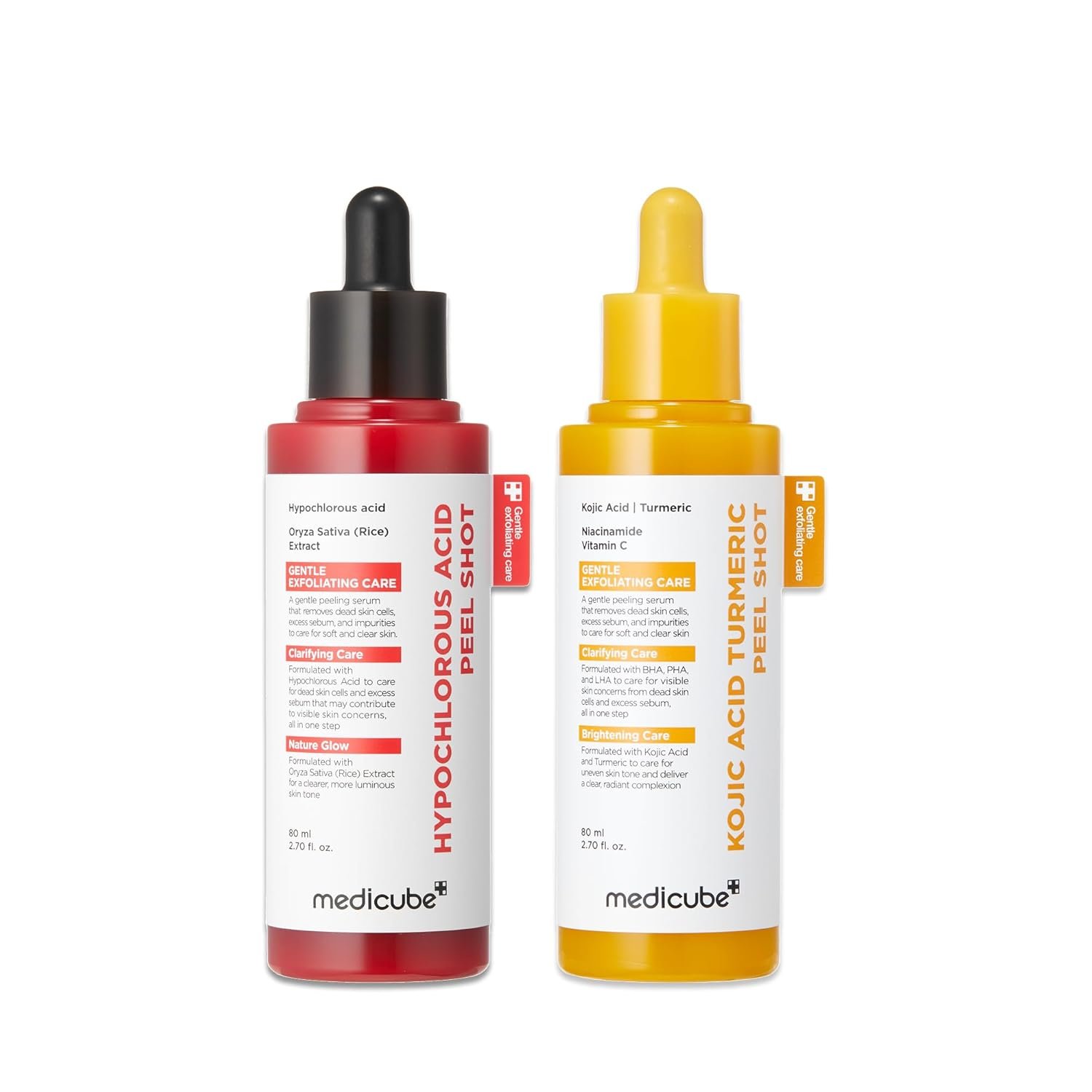 medicube Dual Peel Shot Exfoliating Duo: Hypochlorous Acid and Turmeric Facial Peel Shots | Targeted Pore, Excess Sebum & Texture Care | Soothing & Calming with HOCI & Turmeric | Hydrating Glow Care
