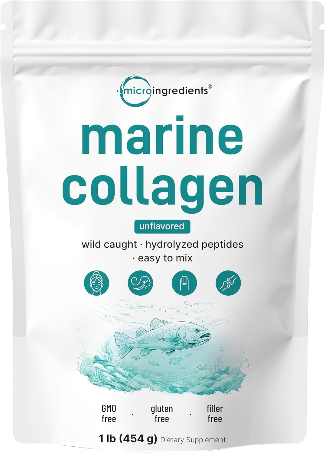 Micro Ingredients Marine Collagen Protein Powder, 1 Pound | Wild Caught Fish Source | Hydrolyzed Peptides | Unflavored, Keto, & Paleo Friendly | Easy to Mix, Non-GMO