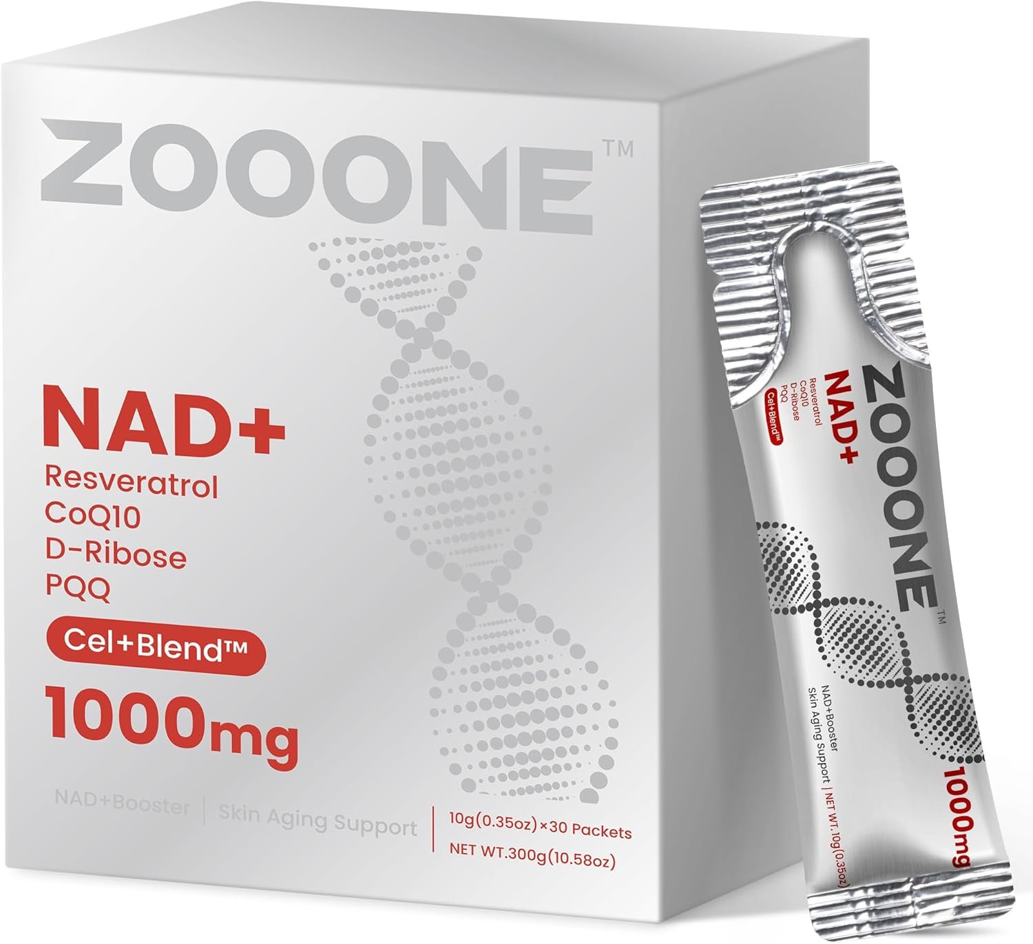 zooone NAD+ 1000mg Liquid Packets Supplement – Premium Nicotinamide Riboside & Resveratrol for Cellular Energy,Advanced NAD Booster for Men & Women (30 Pocket)