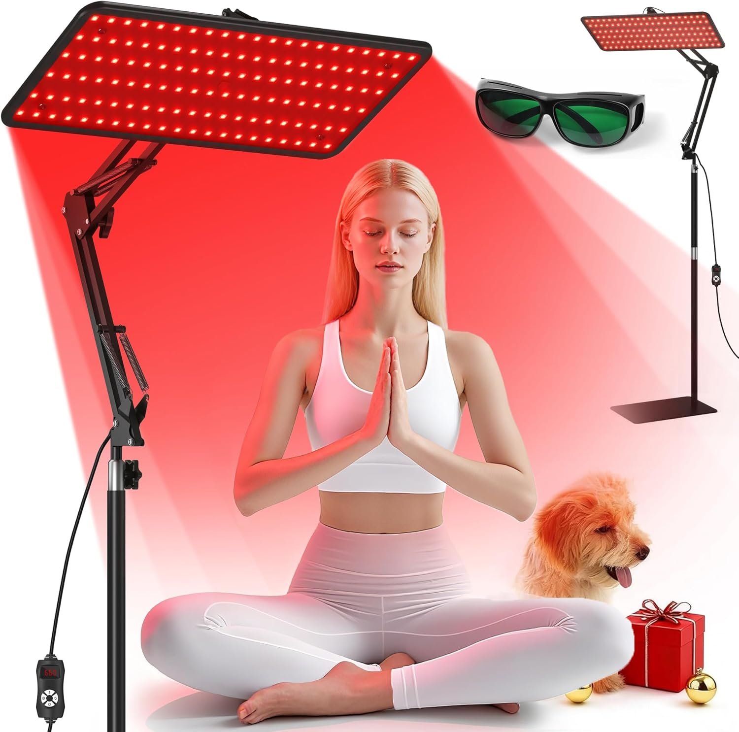 Morfone Red Light Therapy for Body Face – Tri-Wavelength (660nm, 850nm, 940nm) LED Infrared Light Therapy Lamp Panel with Adjustable Stand, Protective Glasses for Home Use, Gift for Women Girl, Medium