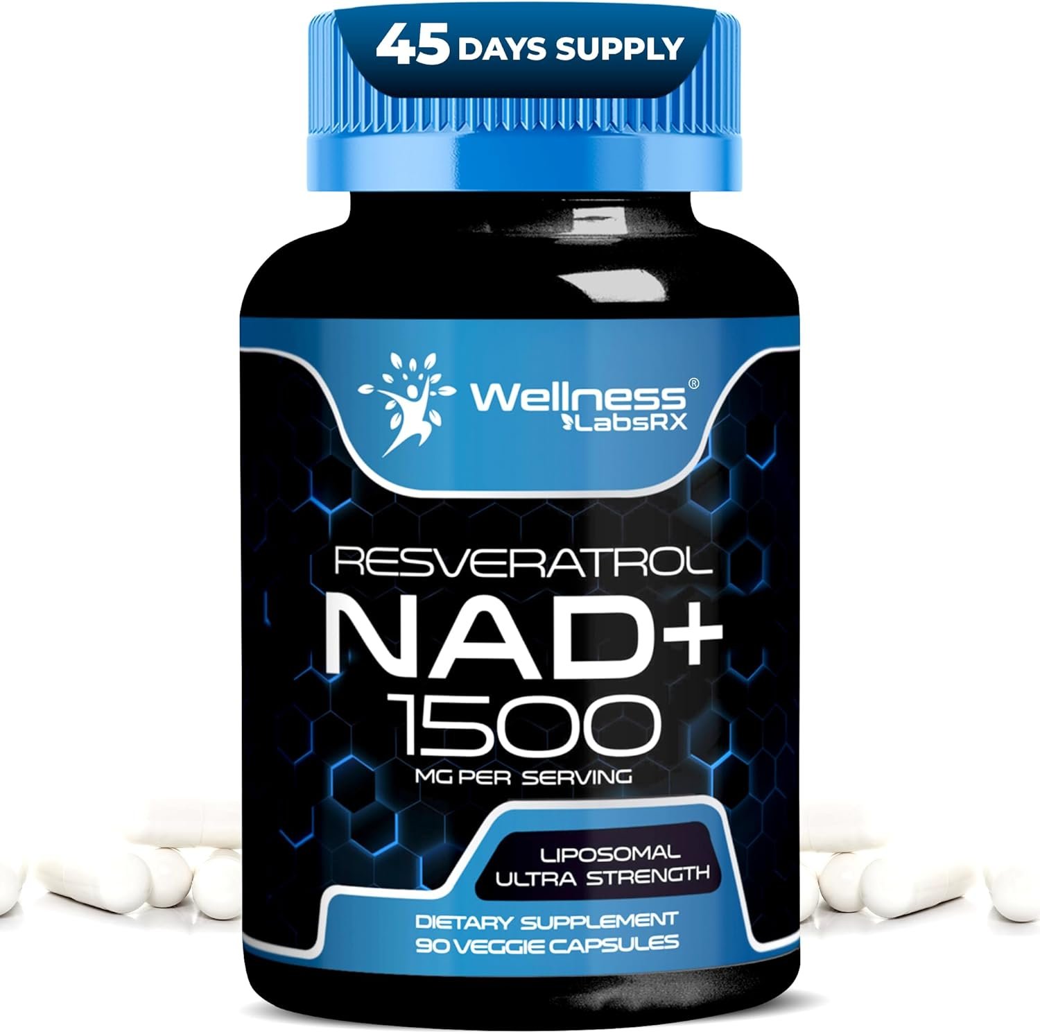 Wellness LABSRX Liposomal NAD Supplement, 1500mg – NAD Resveratrol Supplement for Women and Men, NAD+ Support Cellular Health, Energy & Anti Aging – 90 Count