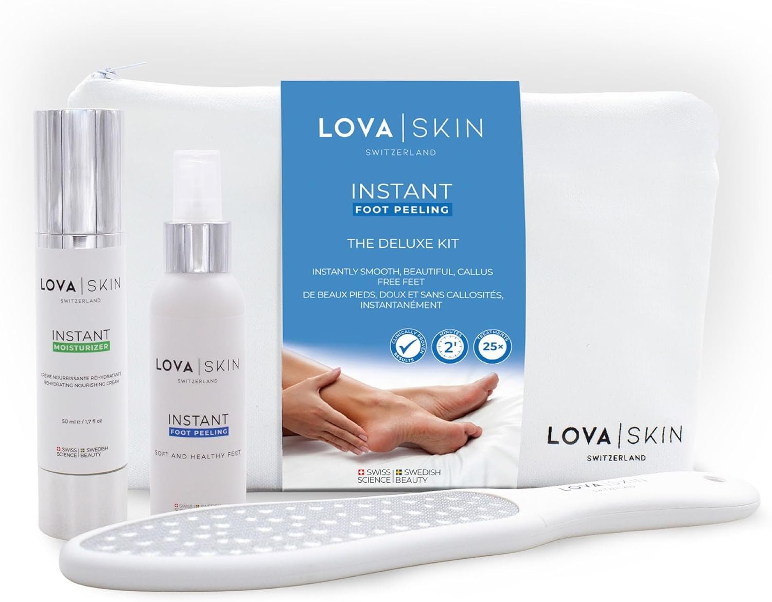 LOVA Skin Instant Foot Peel Deluxe Kit | Foot Callus Remover Spray | Callus Remover for Feet with File & Moisturizer | Pedicure Tools for Feet at Home Spa Care
