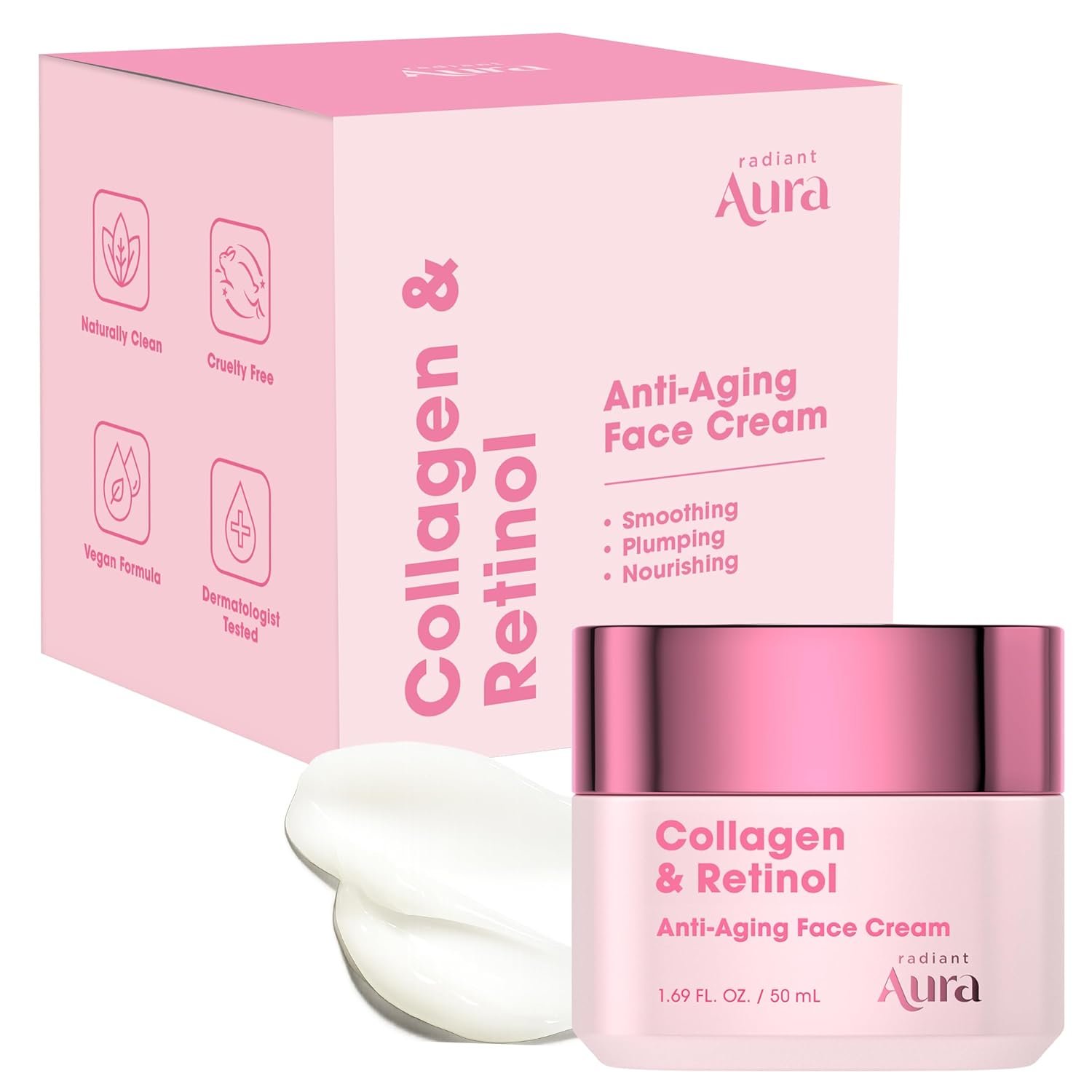 Collagen & Retinol Face Cream – Dermatologist Tested, Anti Aging, Korean Skin Care – Firming, Anti Wrinkle, Hydrating Moisturizer, Pore Care – Vegan, Clean Beauty – 1.69 Fl Oz