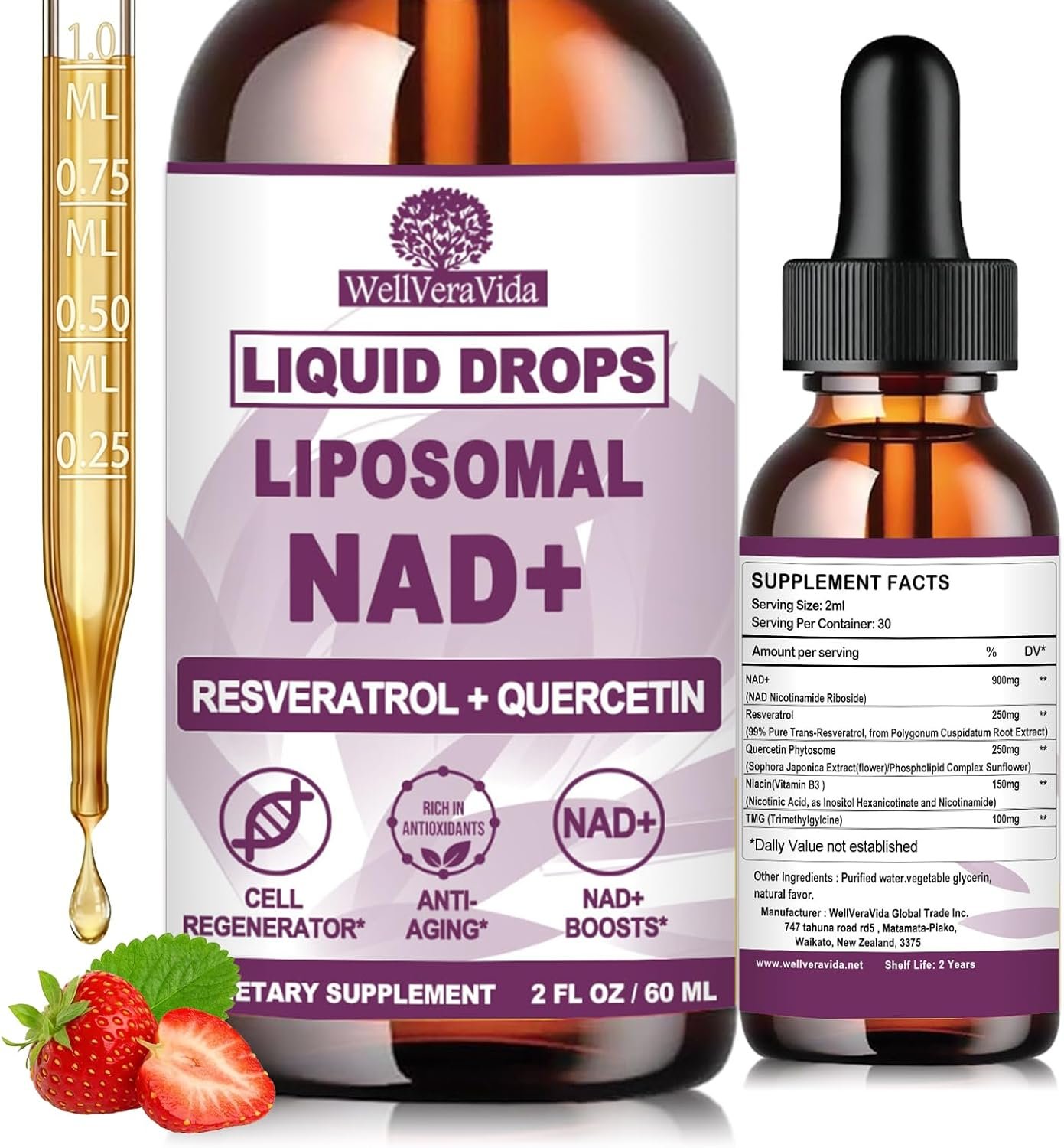 NAD+ Supplements for Men & Women, Extra Strength NMN Alternative Liposomal Nad⁺ Supplement with Resveratrol Quercetin for Cellular Energy & NAD+ Levels, Fast Absorption Liquid NAD Plus丨NON-GMO, 2Fl Oz