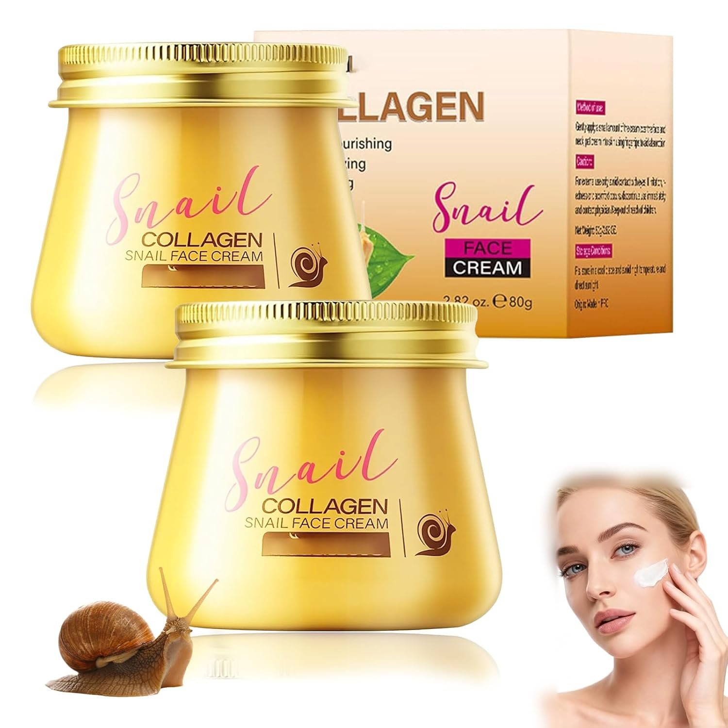 Snail Collagen Face Cream, Snail Hydrating Anti-Wrinkle and Rejuvenating Cream, Collagen Hydrating Anti-Wrinkle and Rejuvenating Cream Korean, Skin Firming, Deep Hydration (2Pcs)