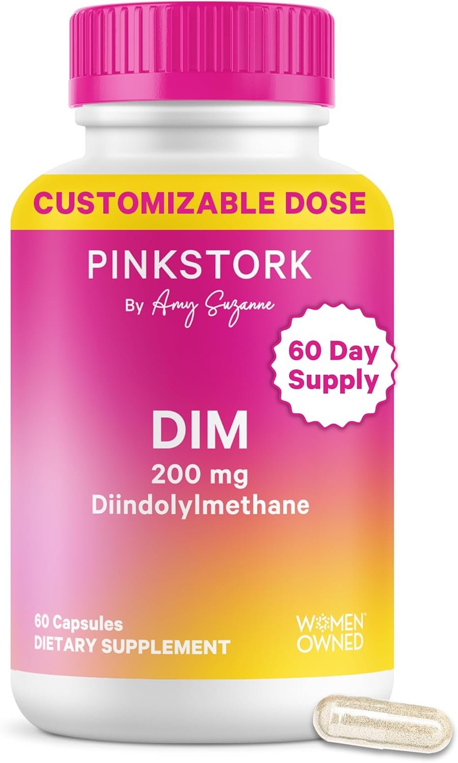 Pink Stork DIM Supplement for Women – Estrogen and Hormone Balance for Menopause, Perimenopause & PMS – DIM 200 mg Plus BioPerine for Mood Support – 60 Day Supply