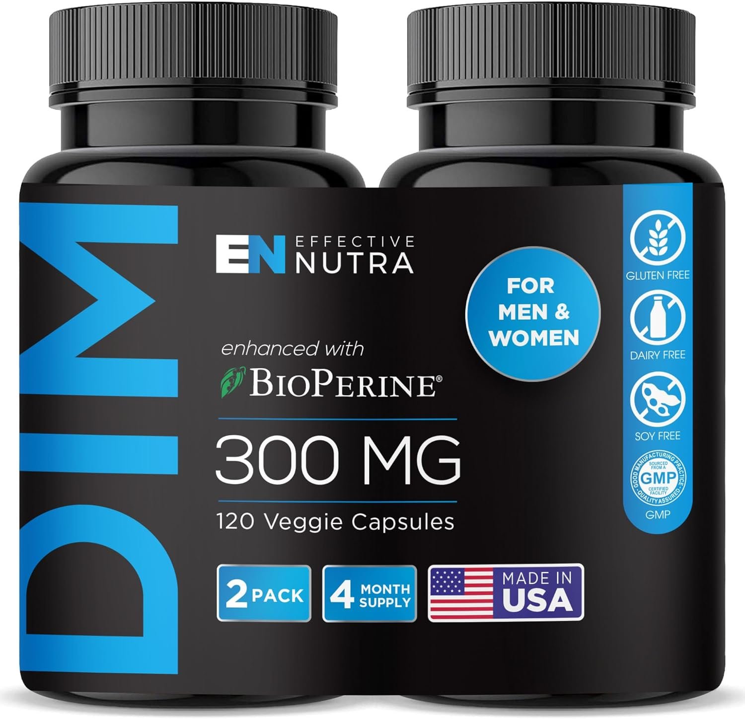 Effective Nutra Dim Supplement 300mg with BioPerine – Extra Strength Estrogen Blocker for Men & Women – Hormone & Metabolism Support – 4 Month Supply