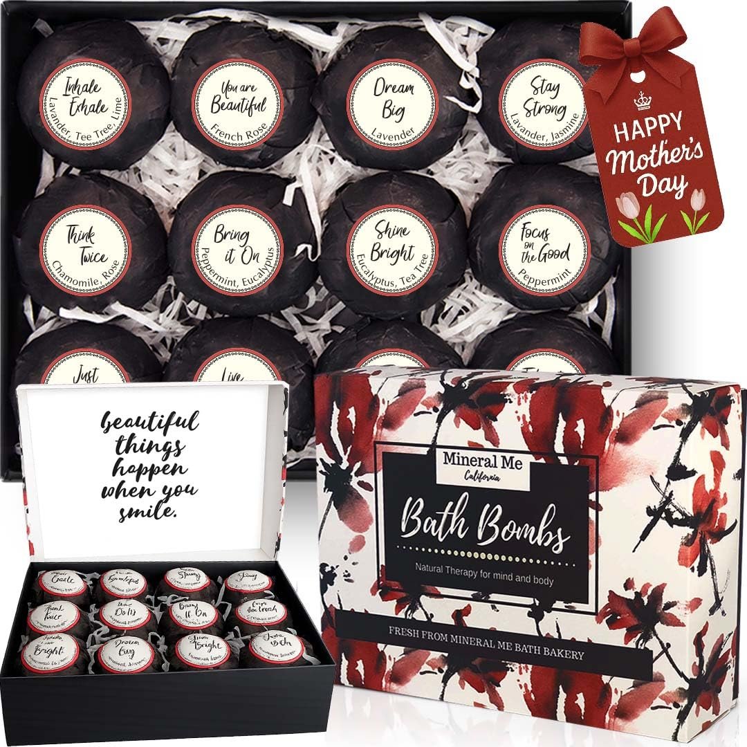 Bath Bombs for Women Relaxing with Inspirational Messages, 12 Natural and Organic Bath Bombs with Essential Oils & Skin Moisturizing Shea Butter. Birthday Gift, Mothers Day Gift for Mom, Wife