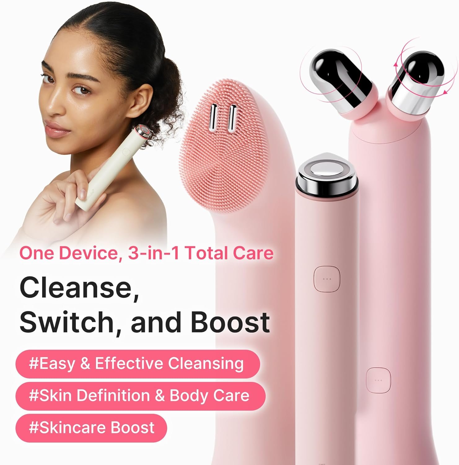 medicube All-in-One Skin Booster Device & Skincare Set (Pink): Mini Booster Pro Plus Full Facial Set, PDRN Peptide Serum, Booster Gel | 3-in-1 Korean Facial Device for Cleansing, Firming, Hydrating