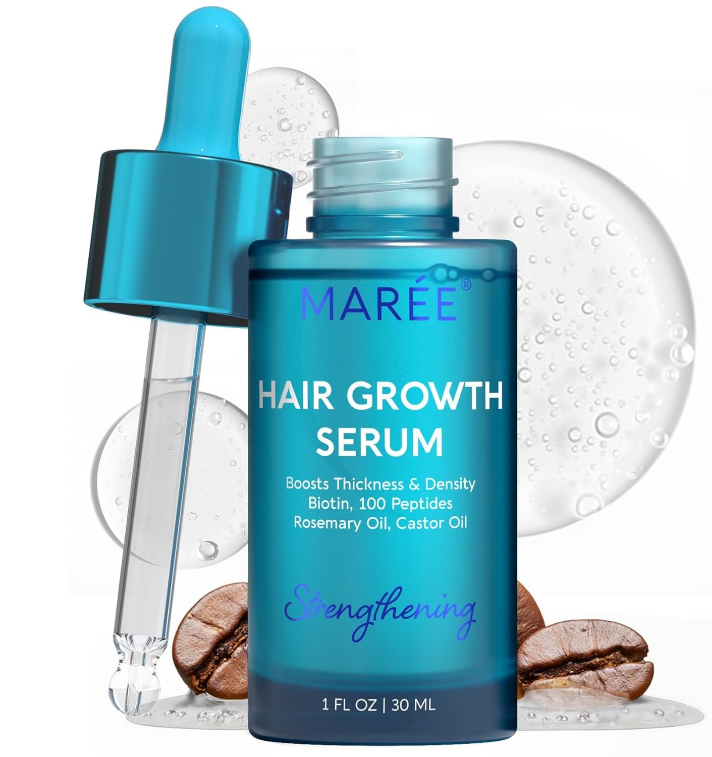 MAREE Hair Growth Serum – Caffeine Peptides Castor Rosemary Oil for Hair Growth – Products for Women & Men – Hair Oils for Hair Growth – Hair Regrowth Tonic – Scalp Serum – Suero Para El Cabello
