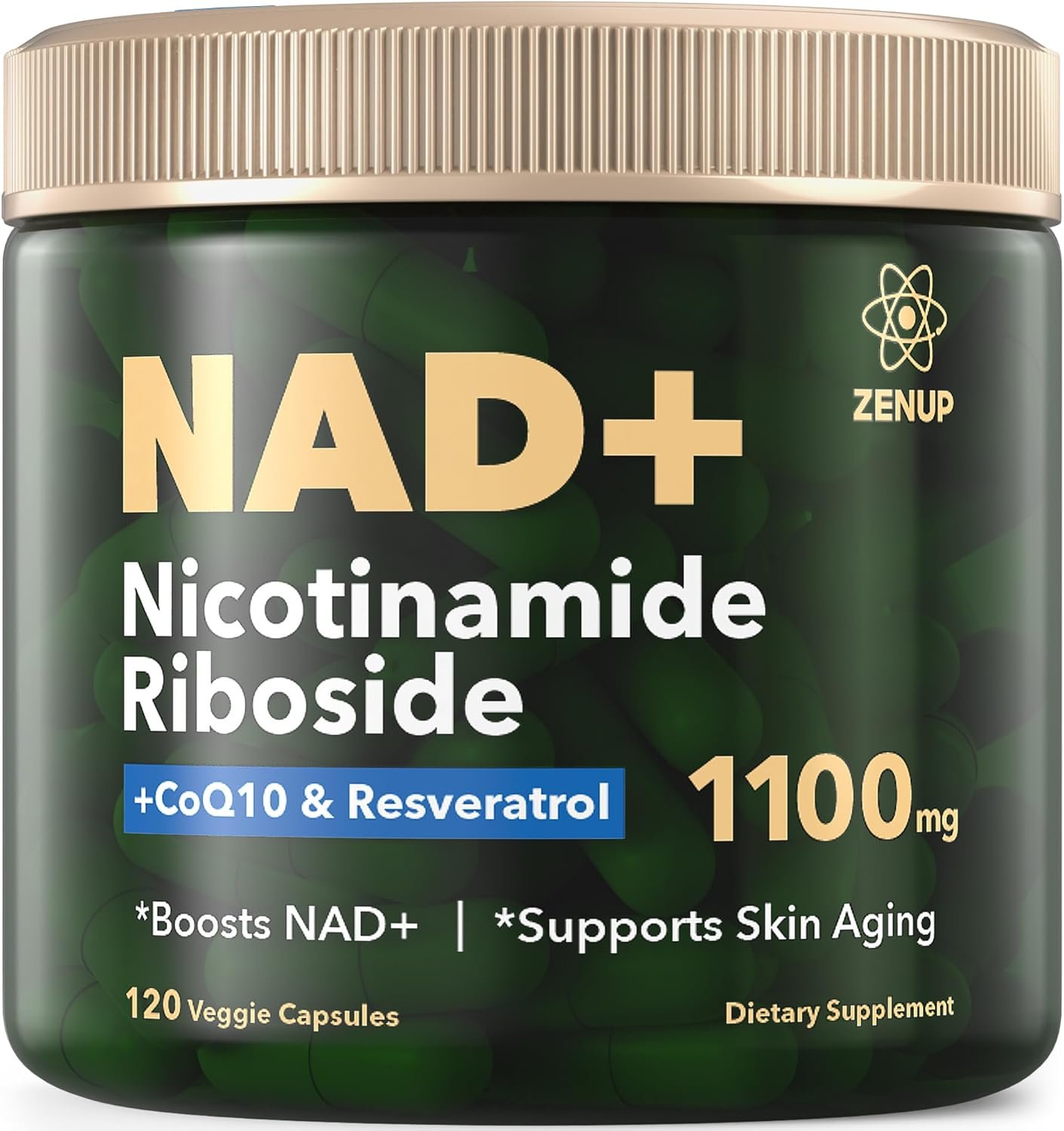 NAD+ Supplement | 1100mg Liposomal Nicotinamide Riboside with Resveratrol & Quercetin | Anti-Aging, Cellular Energy, Mental Focus | 120 Caps