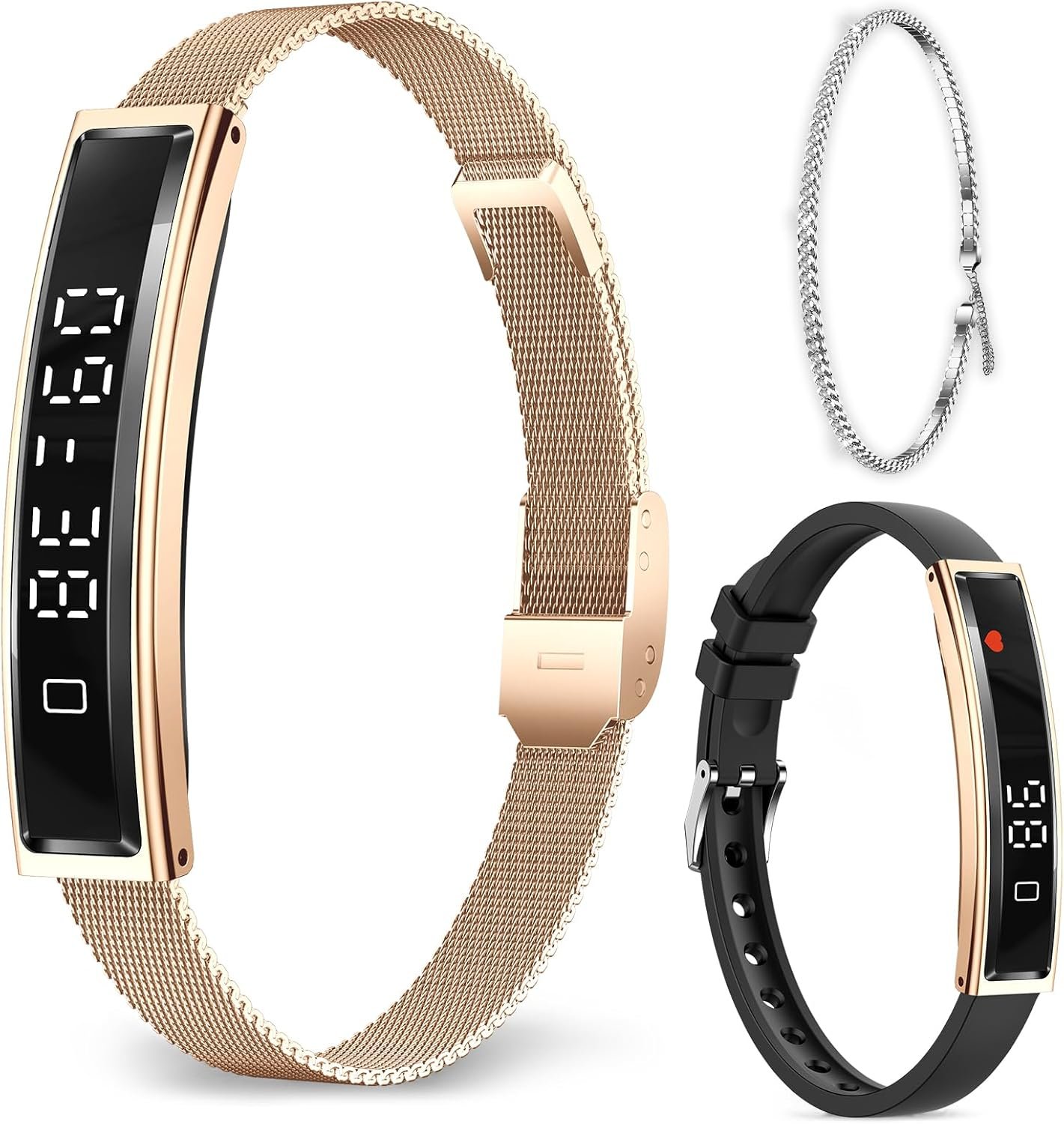 Smart Bracelet for Women Men, Slim Fitness Tracker Smart Wristband with Heart Rate/Blood Oxygen/Sleep Monitor/Pedometer,12 Sports Activity Tracker, Smart watch for Android iPhone,2 Bands,Rosegold