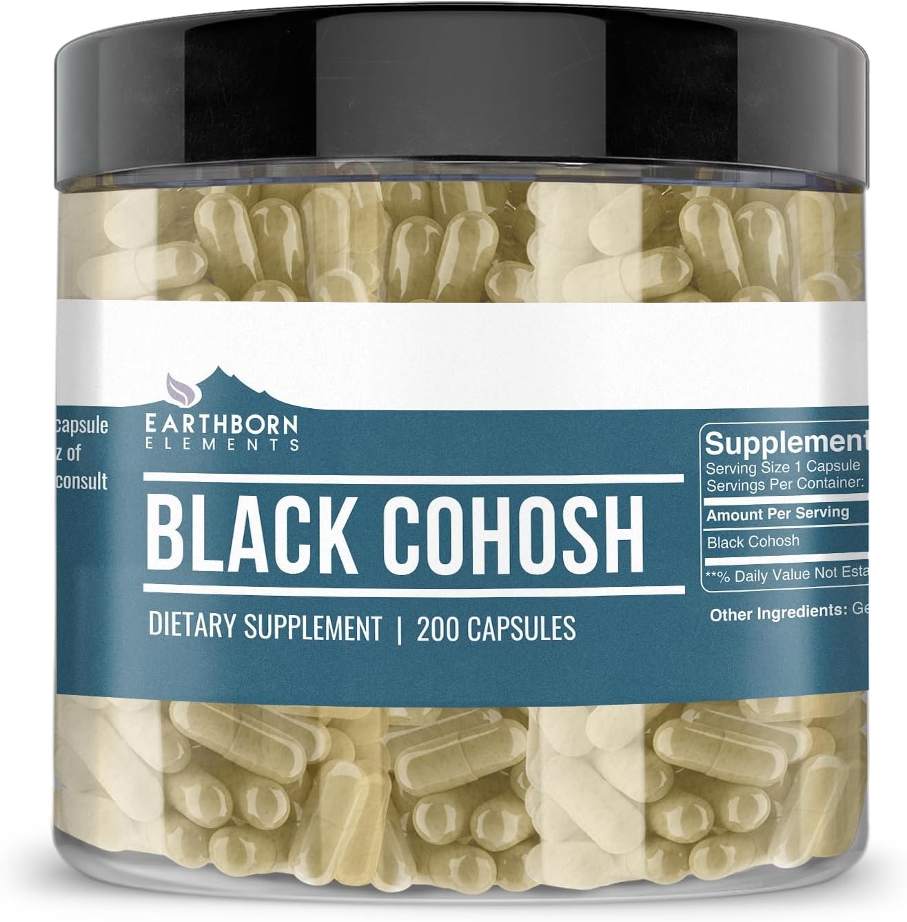 Earthborn Elements Black Cohosh 200 Capsules, Pure & Undiluted, No Additives