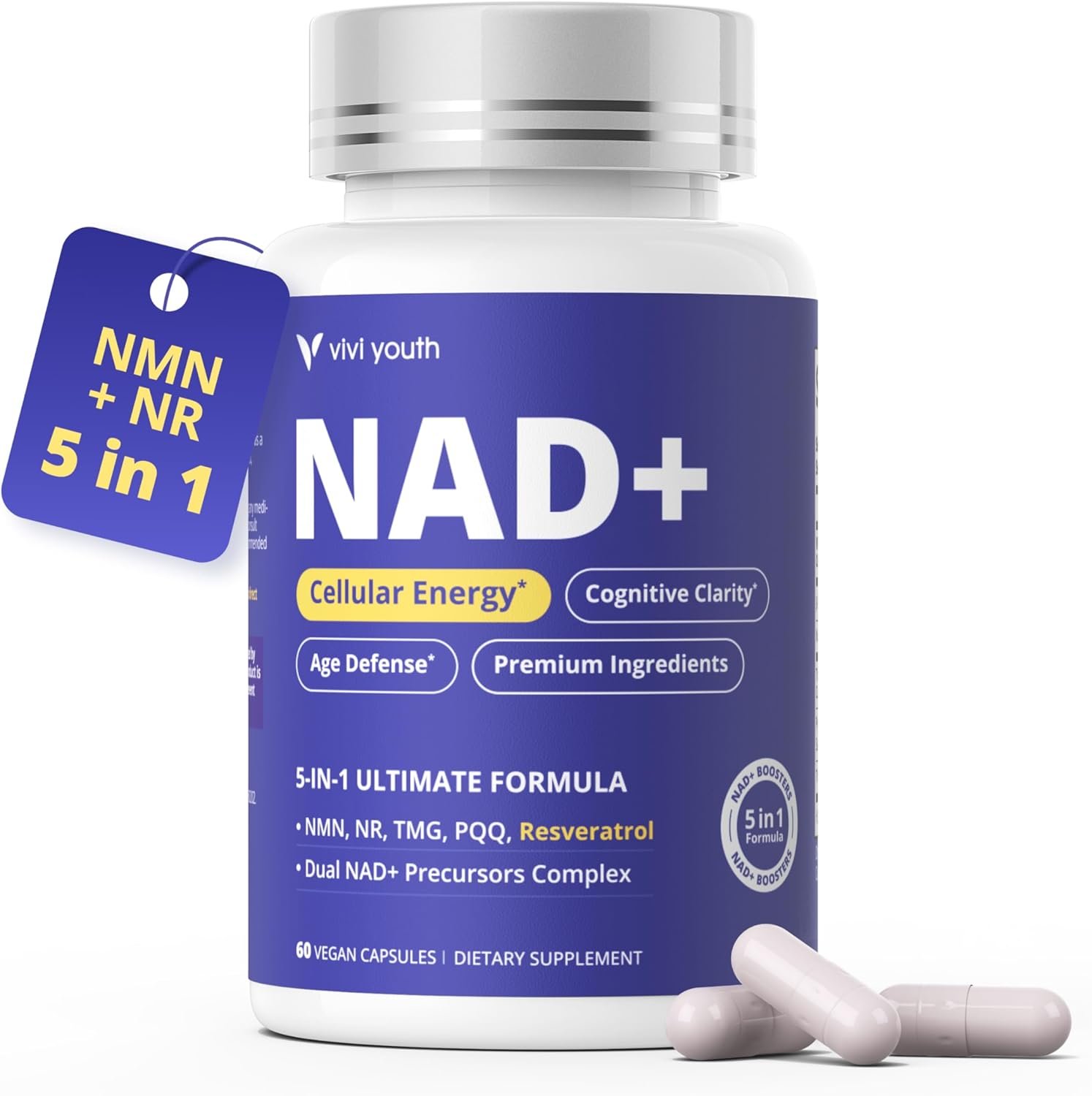NAD+ Supplements for Women – Multi-Pathway NAD Booster for Energy, Focus & Metabolic Health – with NMN 250mg, NR 100mg, Resveratrol, PQQ & Betaine