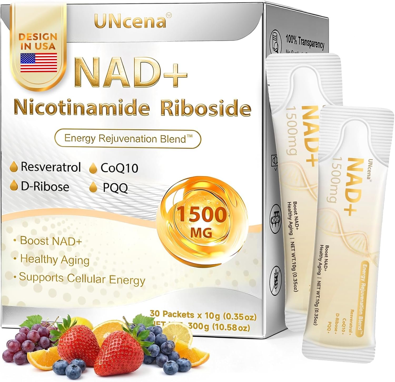 NAD+ Liquid Supplement 1500mg – NAD Nicotinamide Riboside & Resveratrol with PQQ CoQ10, NAD Plus Help Support Absorption – Boosts Cellular Energy, Overall Vitality for Women & Men (30 Packets)