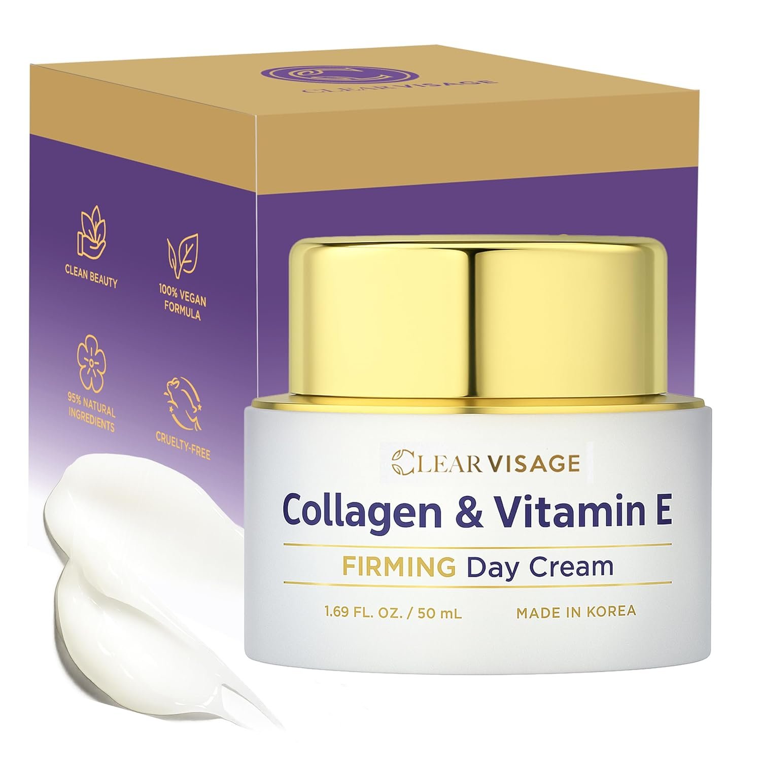 Collagen & Vitamin E Face Moisturizer – Dermatologist Tested, Anti Aging, Korean Skin Care – Hydrates, Strengthens Moisture Barrier, Smooth Makeup – Vegan, Clean Beauty – 1.69 Fl Oz