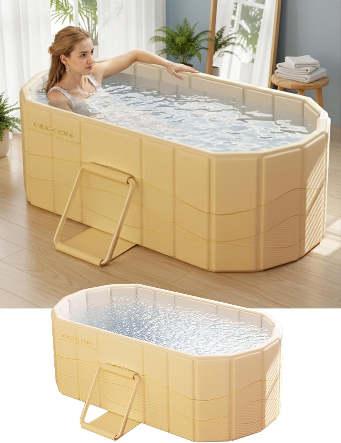 Portable Bathtub Ice Bath Tub – Foldable Collapsible Bathtub for Adult Shower Bathroom Hot SPA Soaking Cold Plunge Tub Freestanding Bathtub 47″Lx22″Wx20″H White