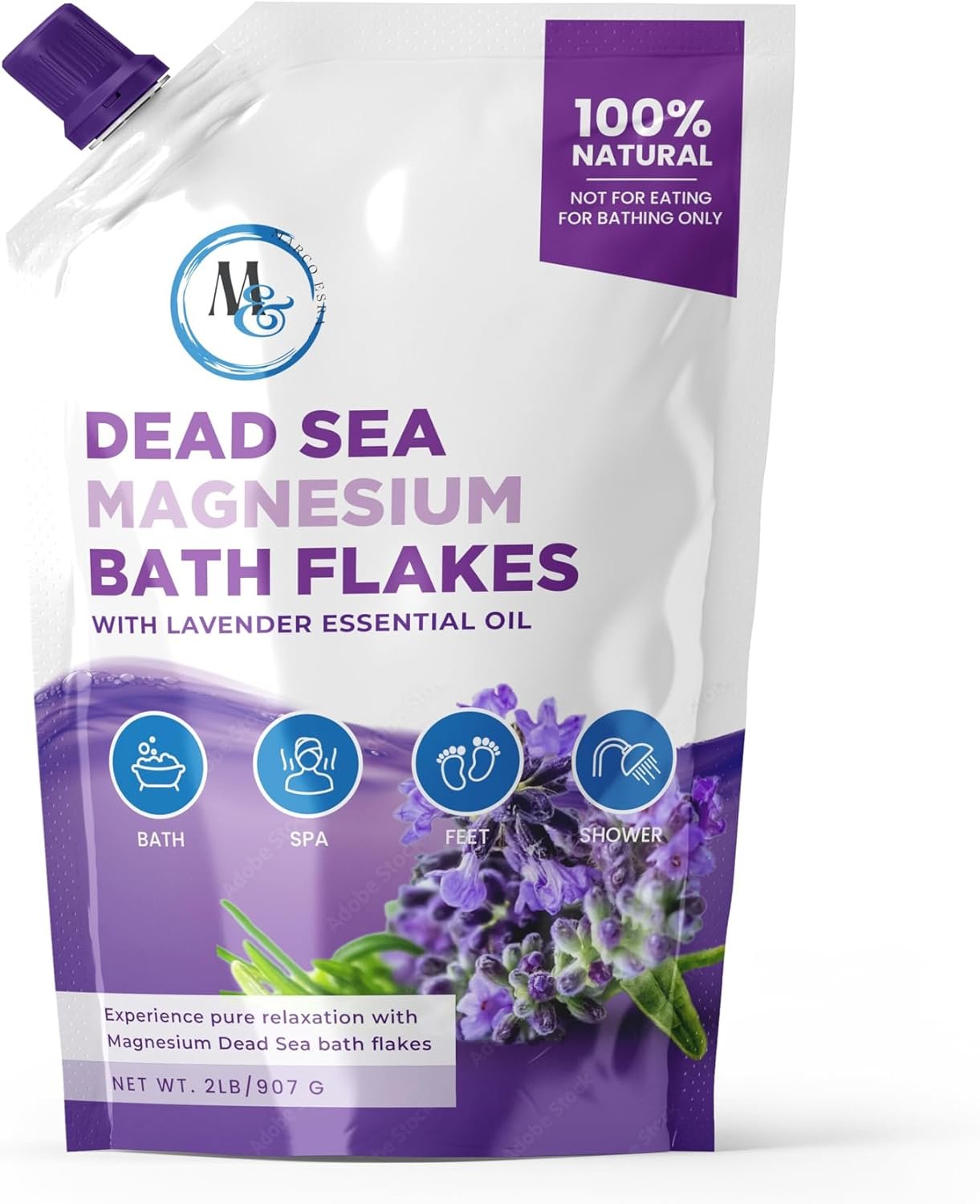 Dead Sea Magnesium Flakes Bath Salts – Superior Alternative to Epsom Salt – Premium Mineral Supplements for Muscle Relief, Aches – Sourced Natural Salts, Relaxing Bath Foot Soak (2 lb) (Lavender)