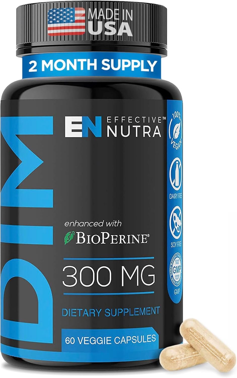 Effective Nutra Dim Supplement 300mg with BioPerine – Extra Strength Estrogen Blocker for Men & Women – Hormone & Metabolism Support – 2 Month Supply