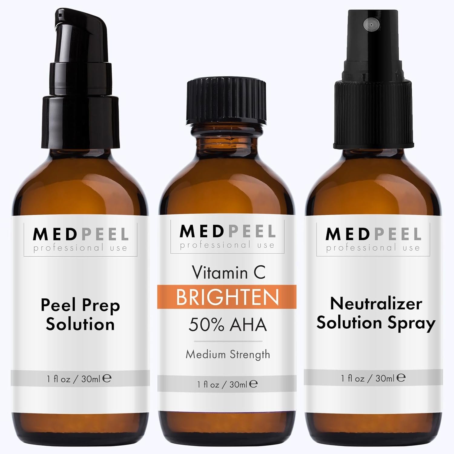 Medpeel Chemical Peel at Home Kit 50% AHA & Vitamin C Brightening Essential Peel Kit, Includes Peel, Prep, Neutralizer, Medium Strength Professional Grade Chemical Face Peel, 1oz/30ml