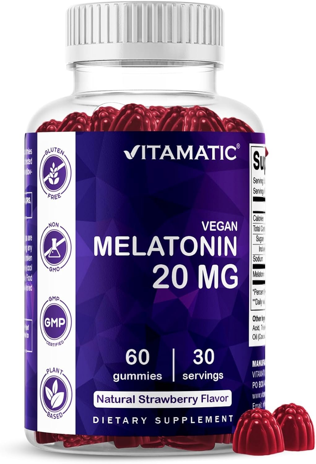 Vitamatic Melatonin 20mg Gummies for Adults, 30 Servings – 60 Count – Non-Habit Forming Supplement