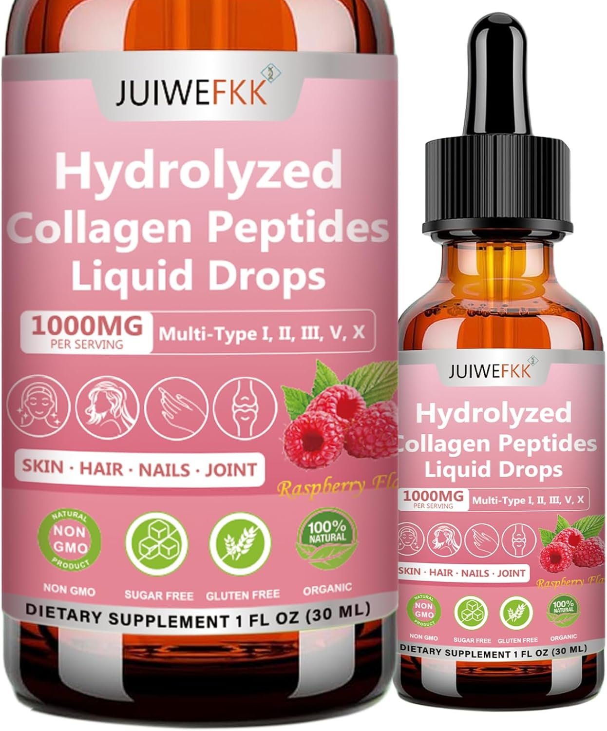 Multi Collagen Peptides Liquid Drop Organic Hydrolyzed Collagen Complex w. Biotin, Vitamin C & Hyaluronic Acid, Liquid Collagen Types I, II, III, IV, V for Hair, Skin, Nails & Joint Health