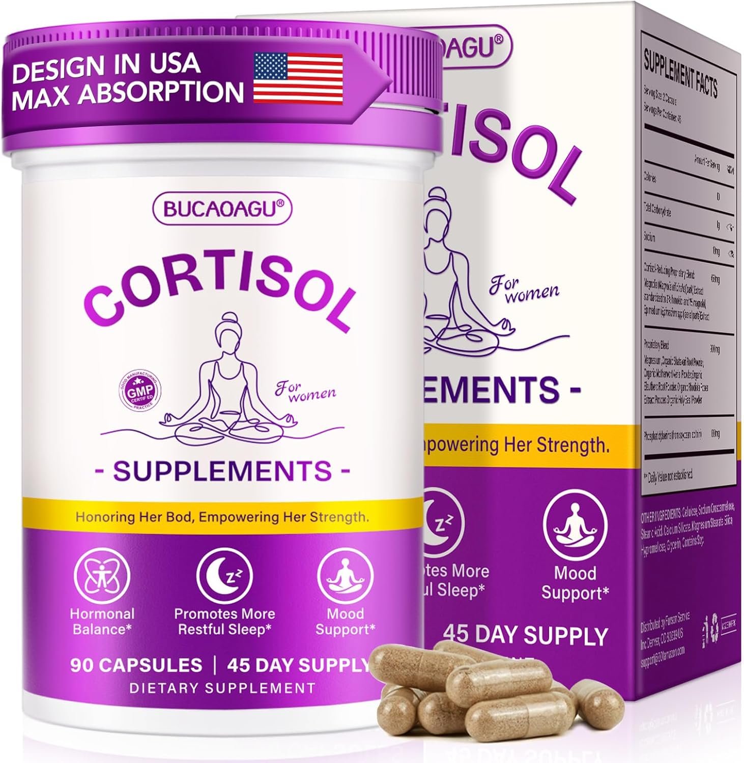 Cortisol Supplements for Women – Cortisol Reducer & Stress Support – Magnolia Bark, Rhodiola Rosea, Holy Basil, Magnesium, Phosphatidylserine – Hormone Balance & Mood, Focus, Sleep Support