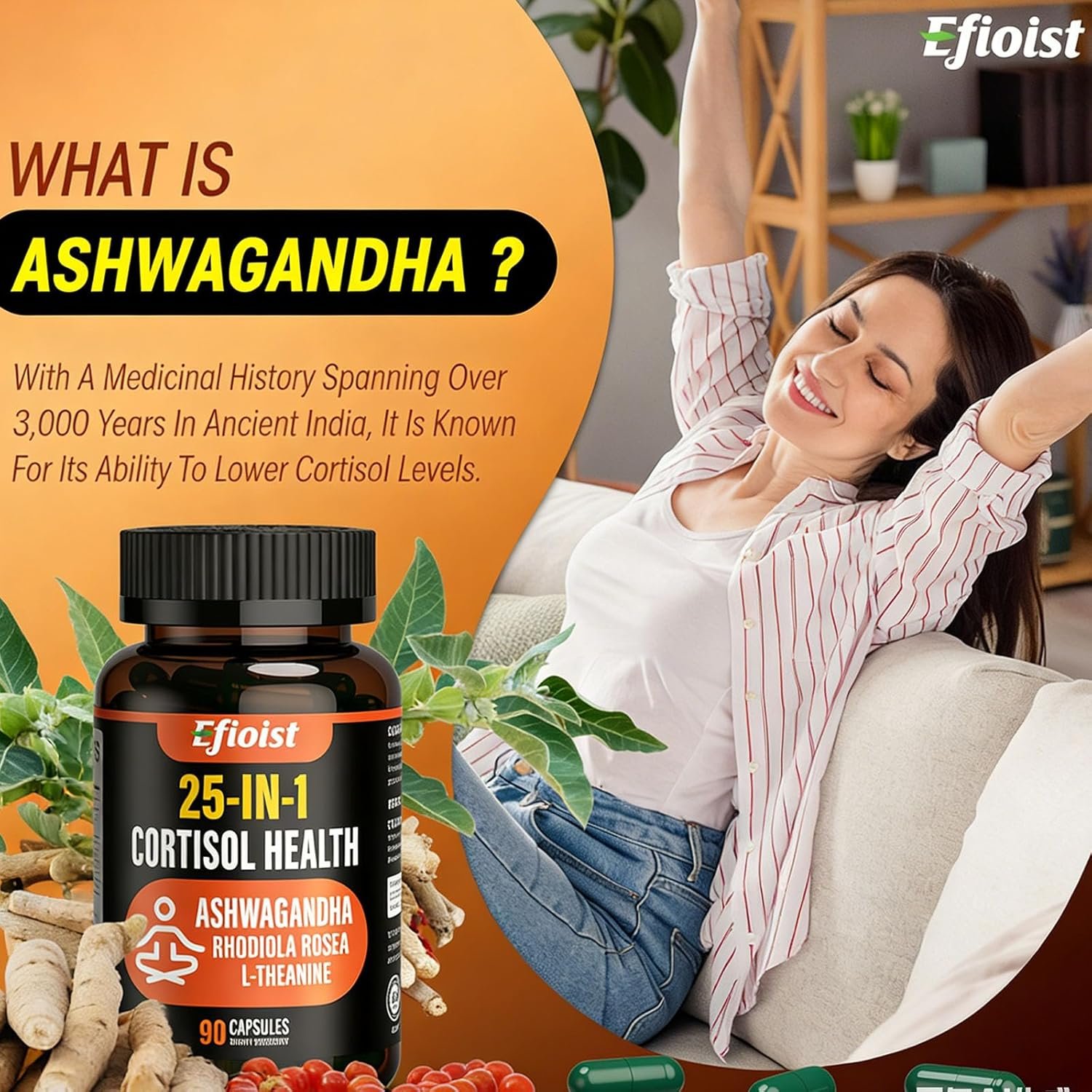 Cortisol Supplement for Women, 25-in-1 Cortisol Reducer, Cortisol Manager, Ashwagandha for Women & Men, Cortisol Supplement with Rhodiola Rosea, L-Theanine, for Mood, Focus, Sleep Support, 90 Capsules