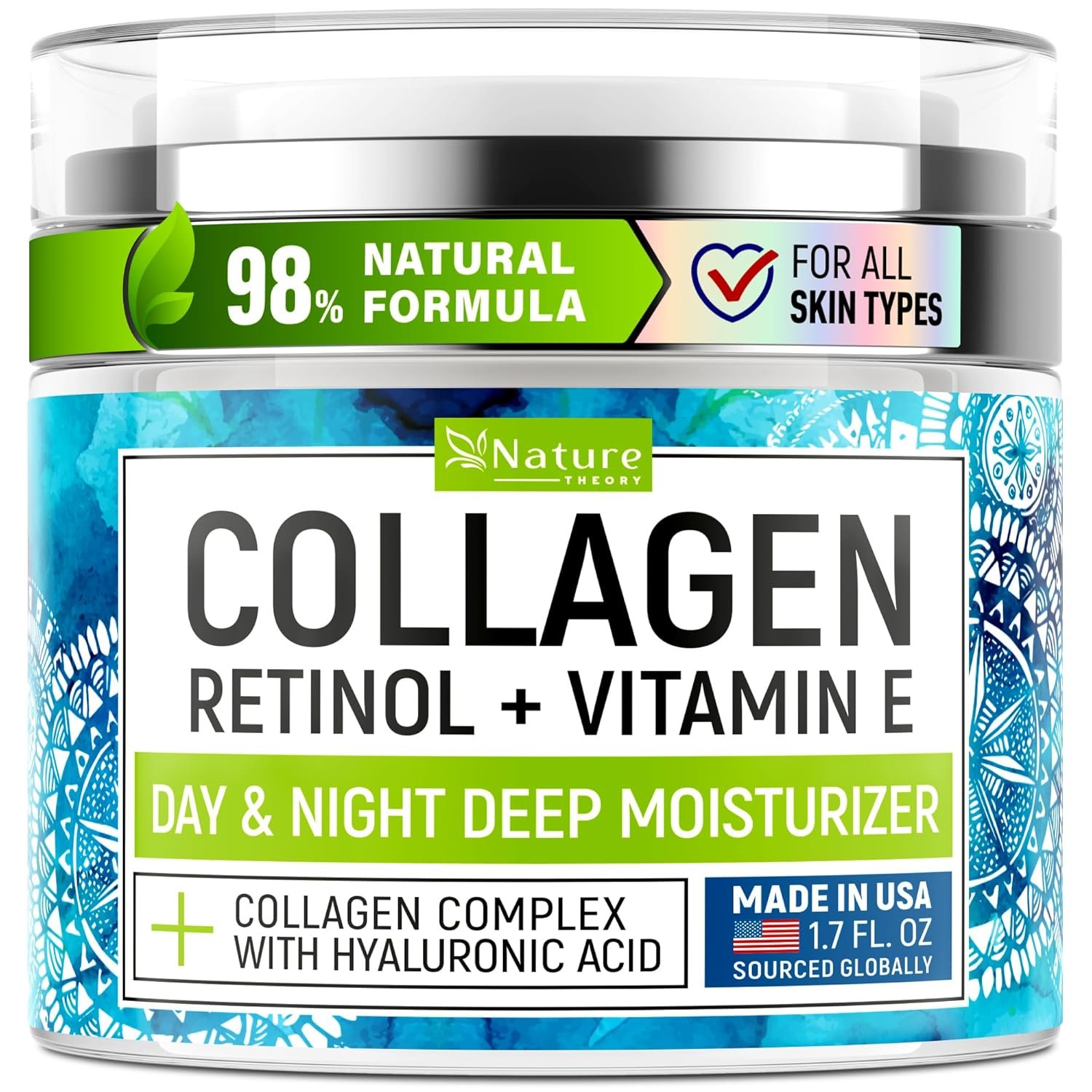 Collagen Cream for Face with Retinol – Anti Aging & Wrinkle Face Moisturizer – Day-Night Facial Moisturizer for Skin Firming & Tightening – Hyaluronic Acid & Vitamin E Care for Women & Men – 1.7oz