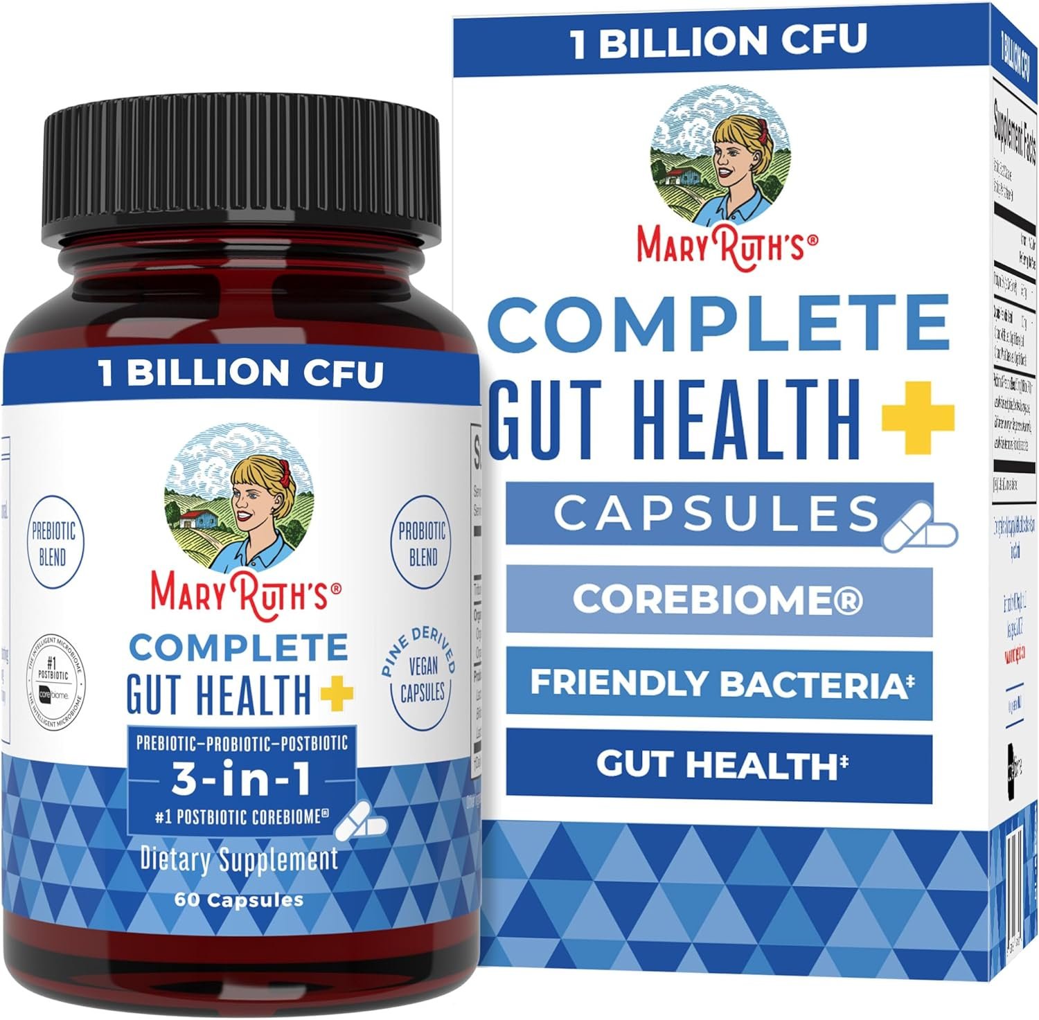 MARYRUTH’S Complete Gut Health+ Capsules | 5 Probiotic Blend | Butyrate | Corebiome® | Vegan Gut Support | Support Gastrointestinal Health & Microbiome | 2 Capsules Daily | 30 Servings