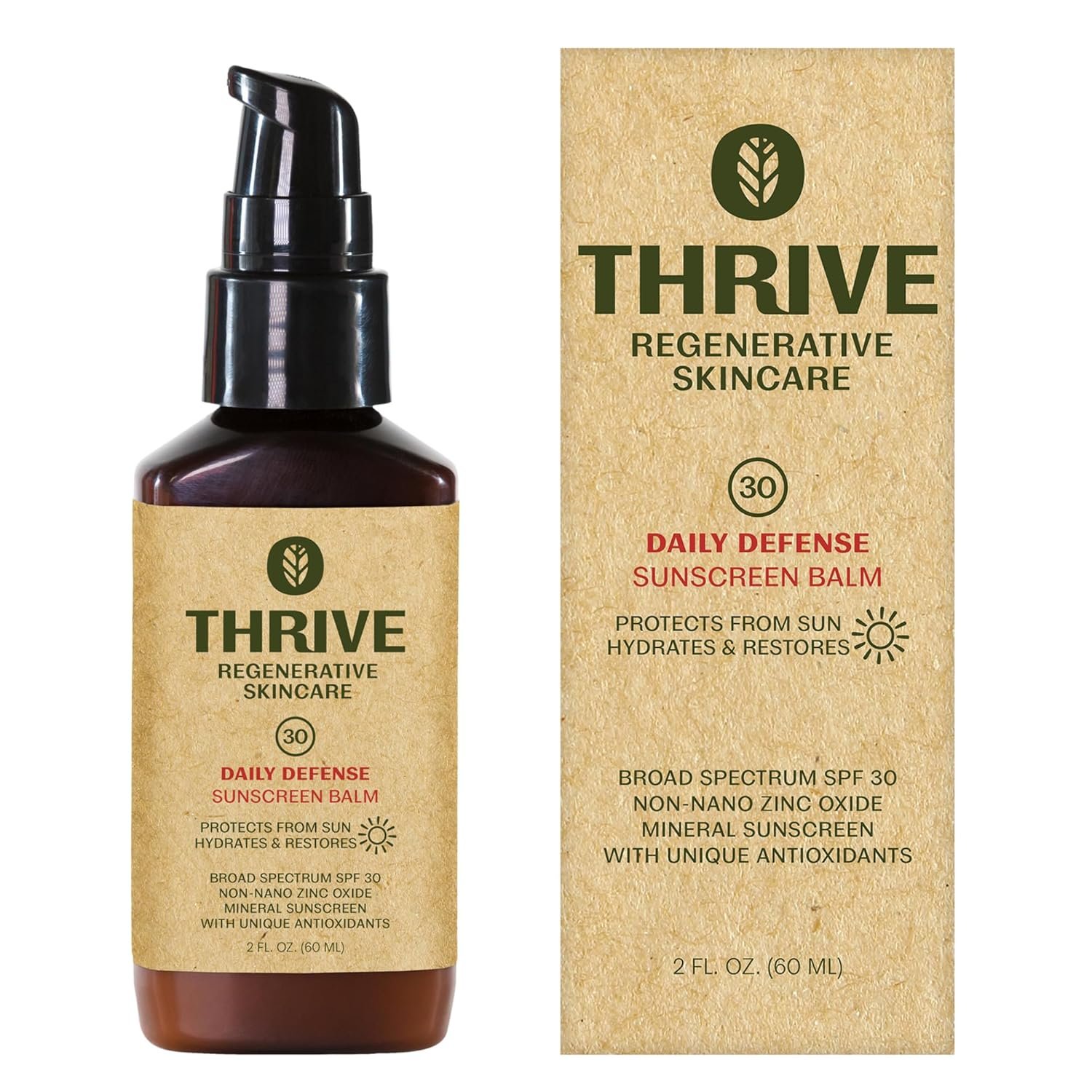 Thrive Natural Care Mineral Face Sunscreen SPF 30 – Daily Sunscreen for Face, No White Cast, Non-Nano Zinc Oxide – Lightweight Moisturizer Broad-Spectrum Protection – Vegan, 2 Fl Oz