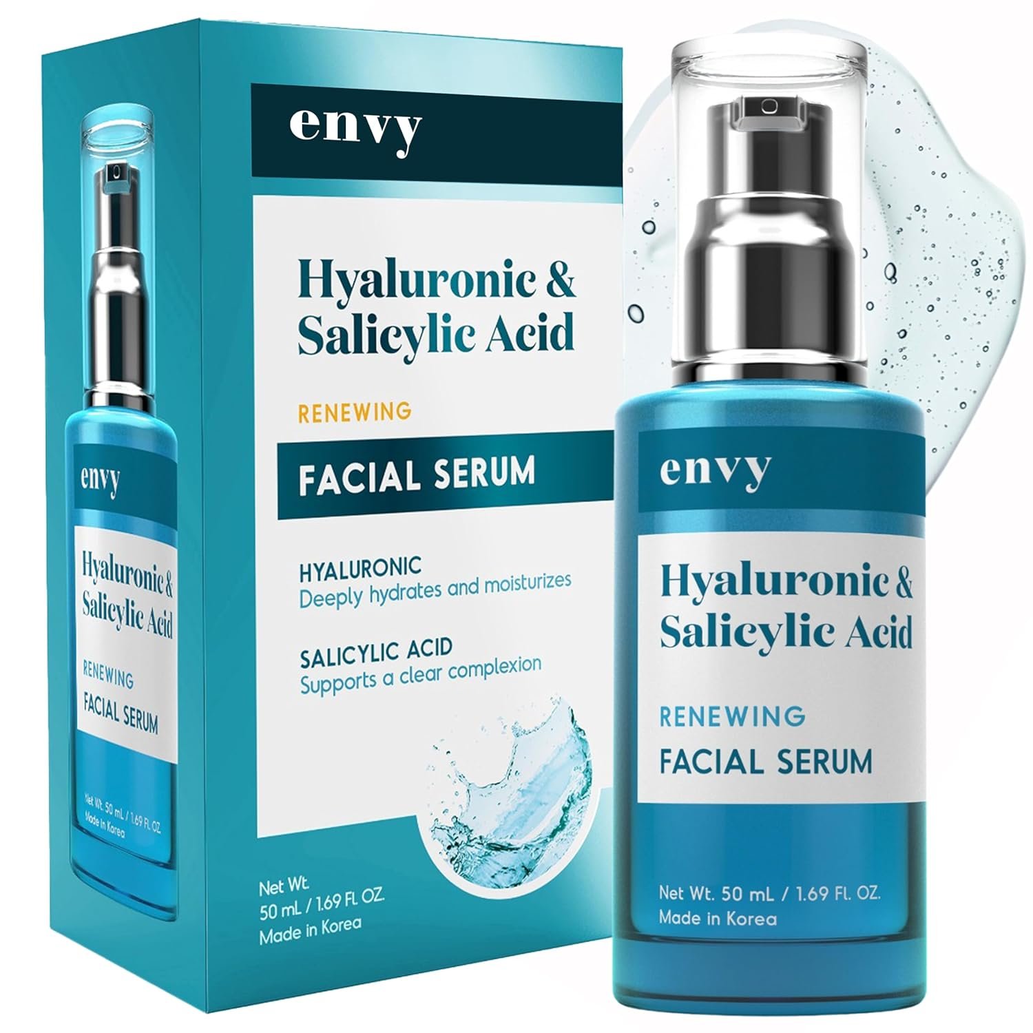 Envy Hyaluronic Acid Serum for Face – Pore Cleansing, Skin Tightening & Hydrating – Dermatologist Tested, Anti-Aging Facial Serum for All Skin Types – Cruelty-Free Korean Skin Care – 1.69 Fl. Oz