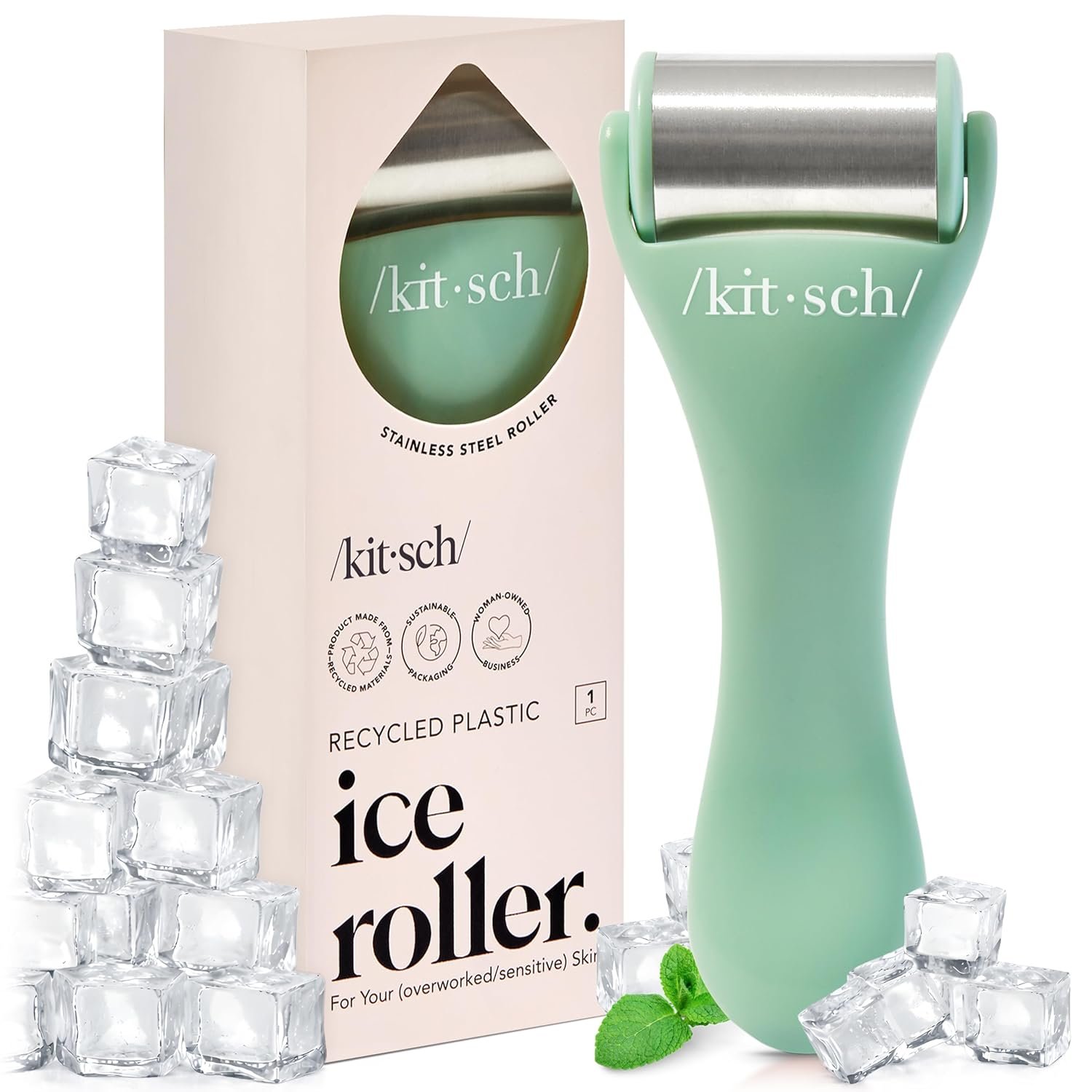 Kitsch Ice Roller for Face – Stainless Steel Ice Face Roller to Reduce Puffiness, Redness & Headaches – Cooling Facial Roller for Skin Care, Irritation Relief & Spa-Like Experience at Home – Mint