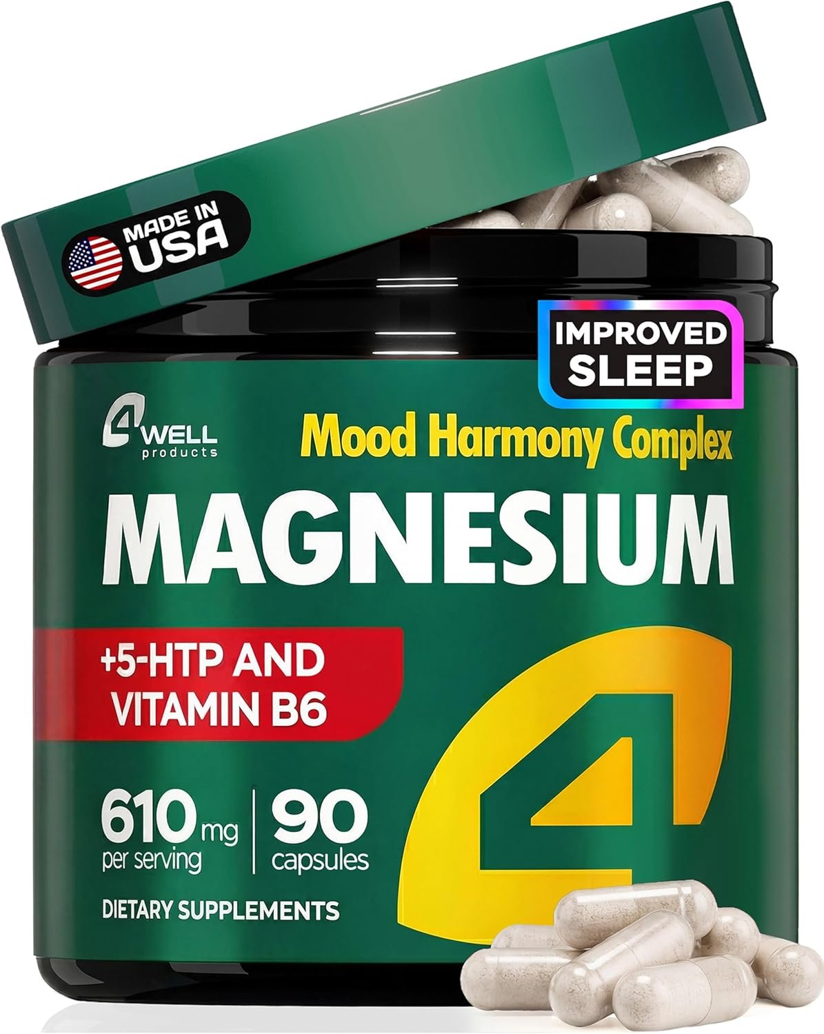 Magnesium Complex for Women – Magnesium for Sleep, Advanced 610mg with Glycinate, Citrate & Vitamin B6 for 3X Absorption + 5-HTP – Supports Sleep, Relaxation, Nerve, Muscle, Bone & Energy Health