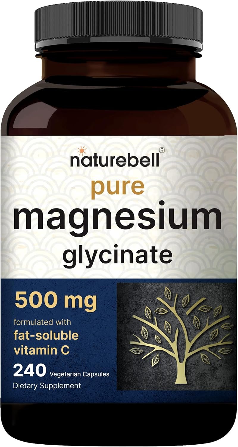 Naturebell Pure Magnesium Glycinate 500mg, 240 Veggie Capsules | 100% Chelated & Purified – 3rd Party Tested, Vegan Friendly, Non-GMO, Filler Free