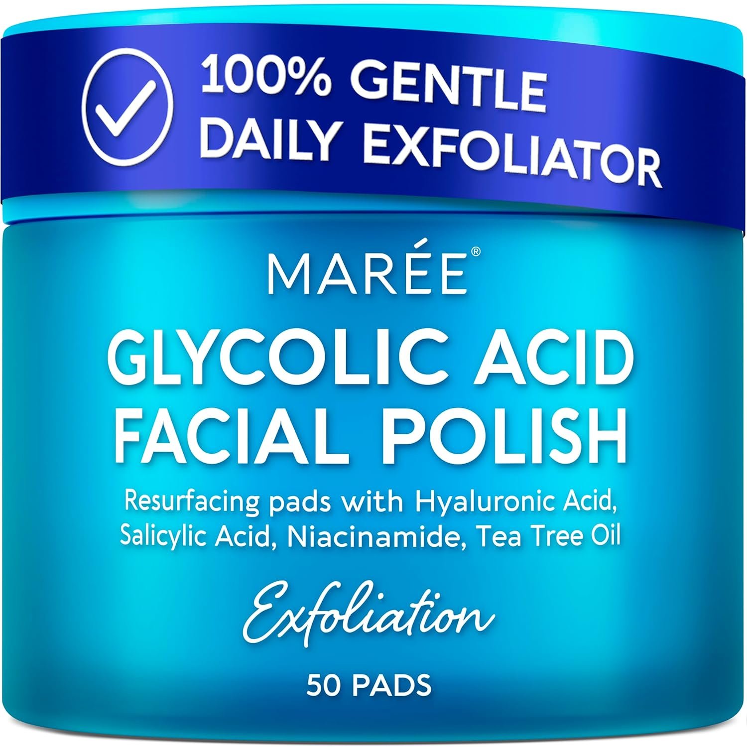 MAREE Glycolic Acid Pads – Toner Pads for Face Cleansing – Exfoliating Pad with Tea Tree Oil, Salicylic Acid & Vitamins E, B3, B5 – Acne Clearing, Skin Pore Resurfacing & Radiance Device – 50 Count