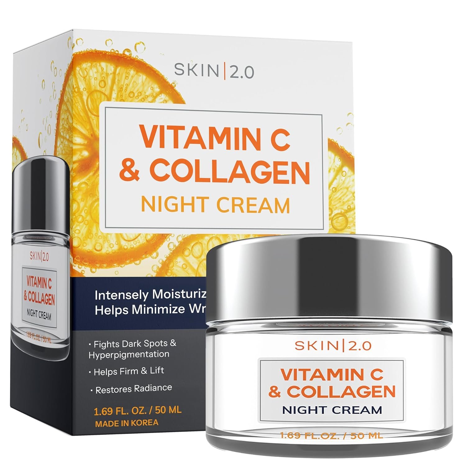 Skin 2.0 Vitamin C & Collagen Face Moisturizer – Hydrating Anti Aging Night Cream For Uneven & Dry Skin, Firms & Smooths Fine Lines – Dermatologist Tested, Korean Skin Care, Clean Beauty – 1.69 Fl Oz