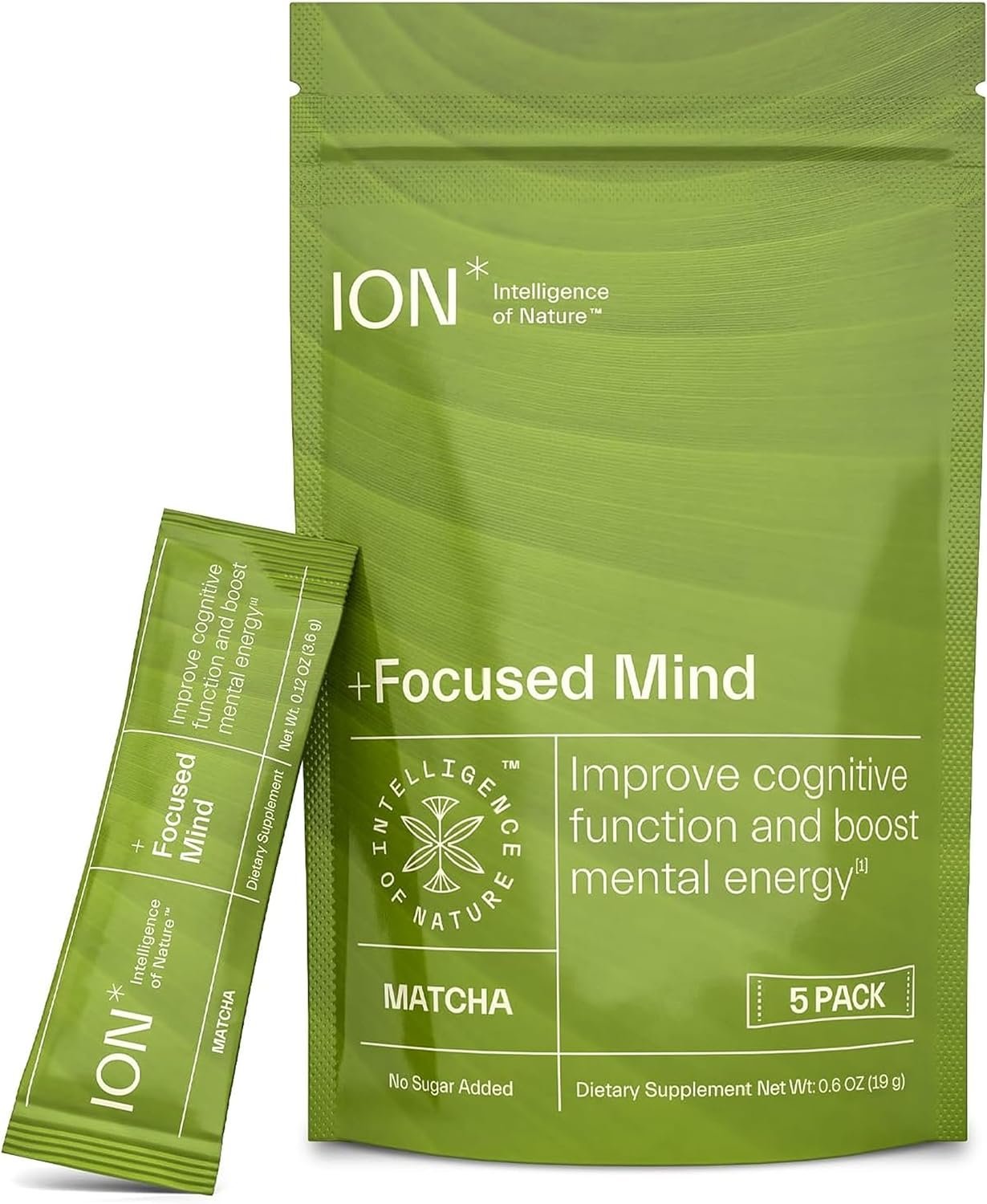 ION* Intelligence of Nature Focused Mind Nootropic Powder Drink Mix – Brain Boost Nootropic Drink with Matcha for Memory, Focus & Relaxation, Brain Supplement for Men & Women, Adults – 5 Packets