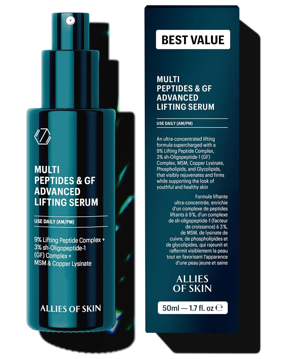 Allies of Skin Multi Peptides & Growth Factor Collagen Boosting Face Serum | Skin Tightening Anti-Aging Complex with 9% Peptides| Firms Sagging Skin & Visibly Reduces Wrinkles (1.7 oz)
