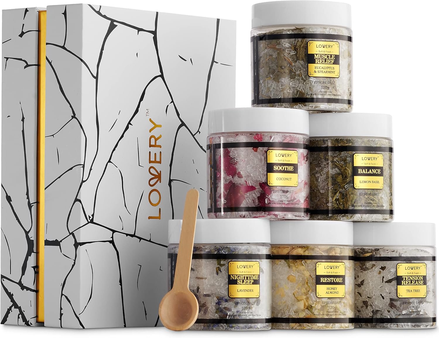 Mothers Day Gifts for Mom, Epsom Bath Salts Gift Basket Set, Self Care Salt with Essential Oil, Gifts for Women, Her, Mother, Lavender, Eucalyptus, Lemon, Coconut, Tea Tree, Honey Almond